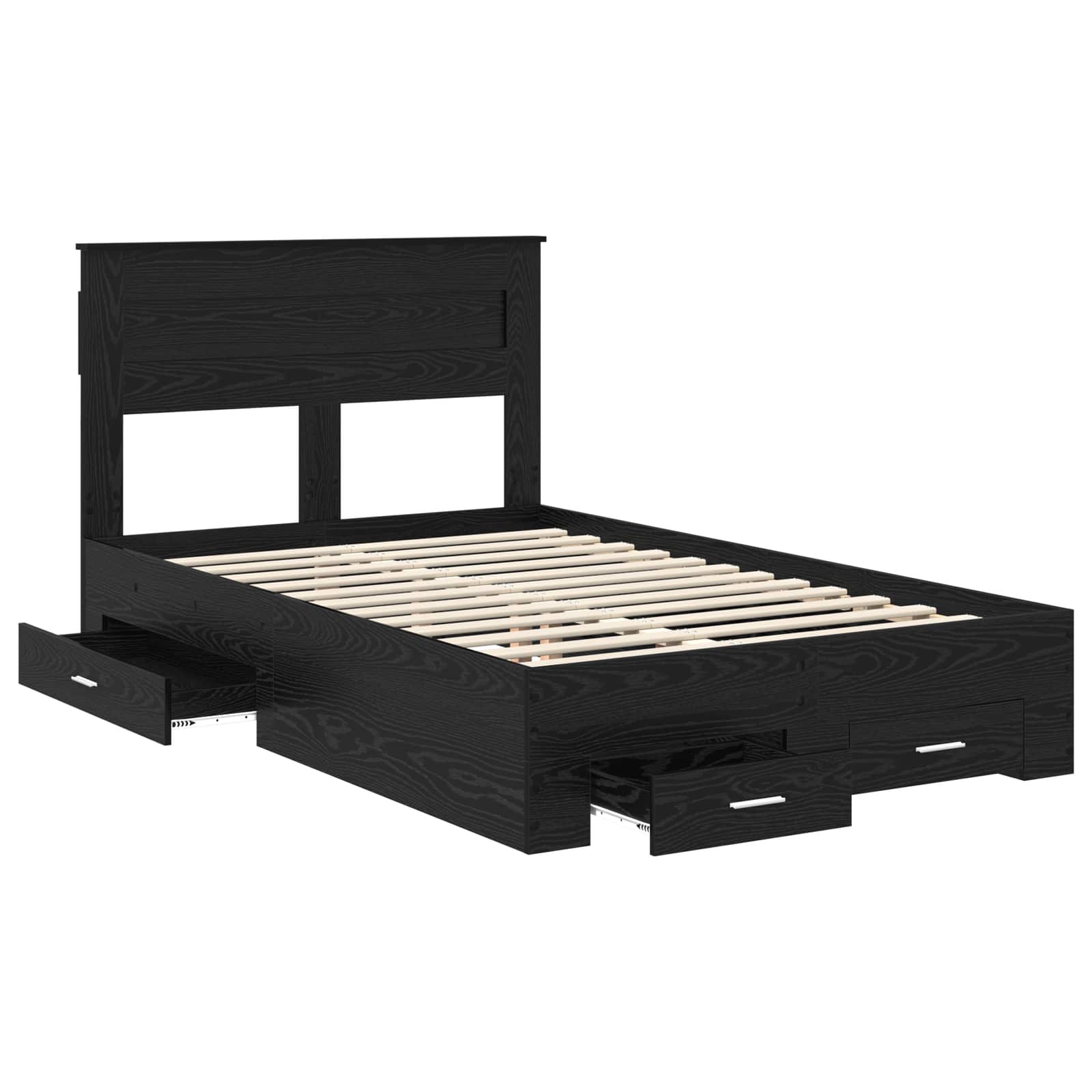Bedframe met hoofdeinde Zwart Eiken 135 x 190 cm Bewerkt hout is nu te koop bij PeponiXL, paradijselijk wonen!