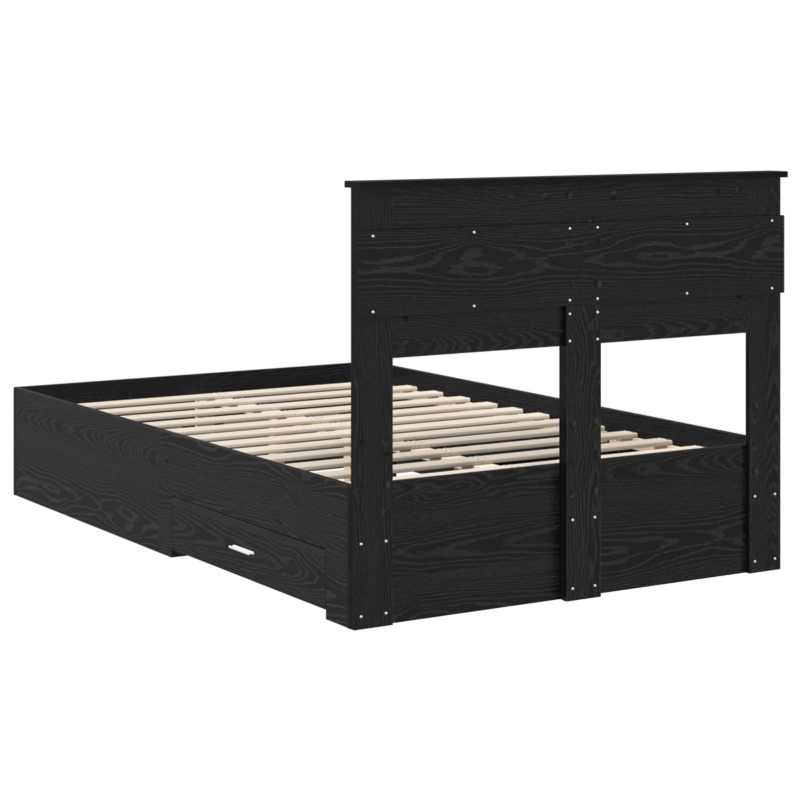 Bedframe met hoofdeinde Zwart Eiken 135 x 190 cm Bewerkt hout is nu te koop bij PeponiXL, paradijselijk wonen!