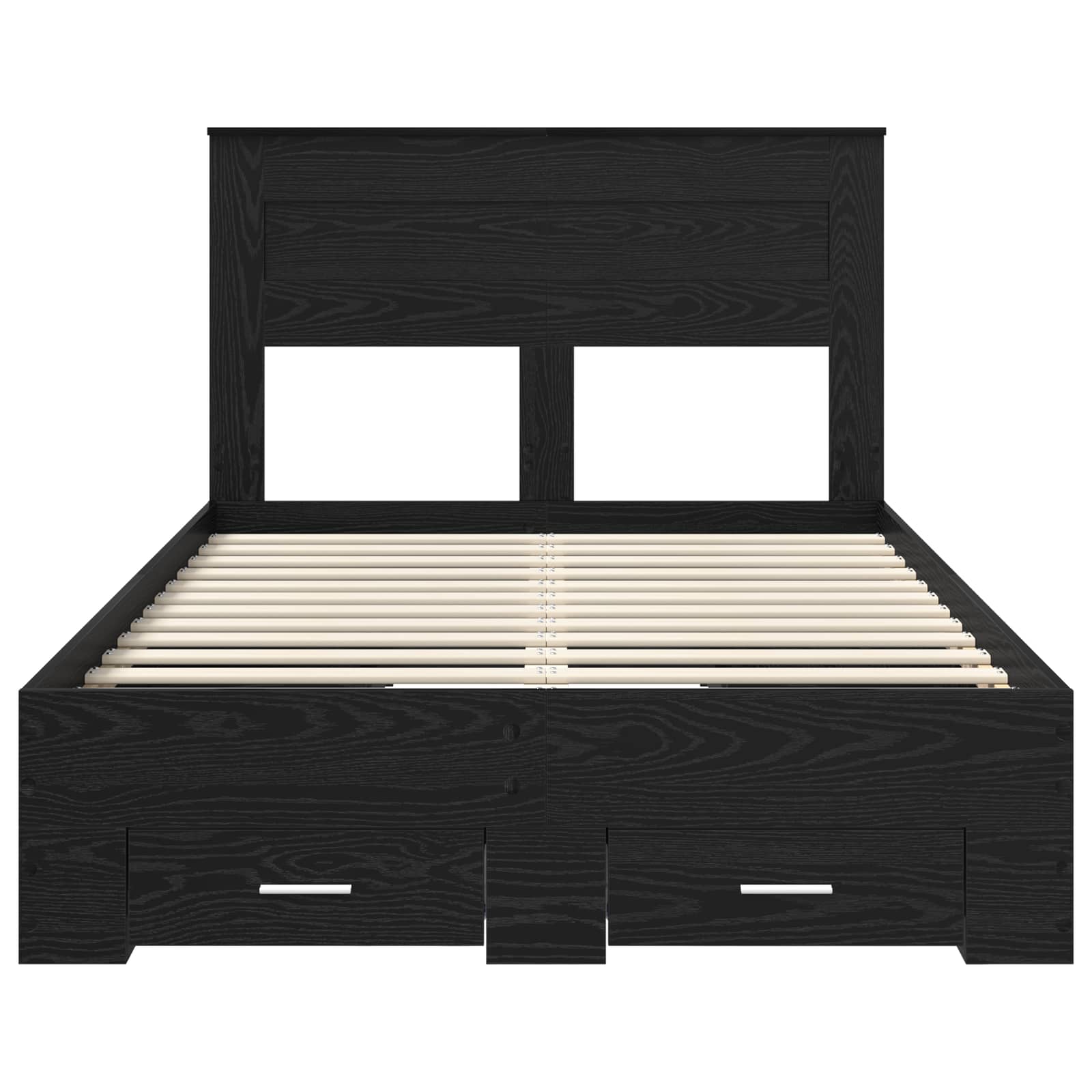 Bedframe met hoofdeinde Zwart Eiken 135 x 190 cm Bewerkt hout is nu te koop bij PeponiXL, paradijselijk wonen!