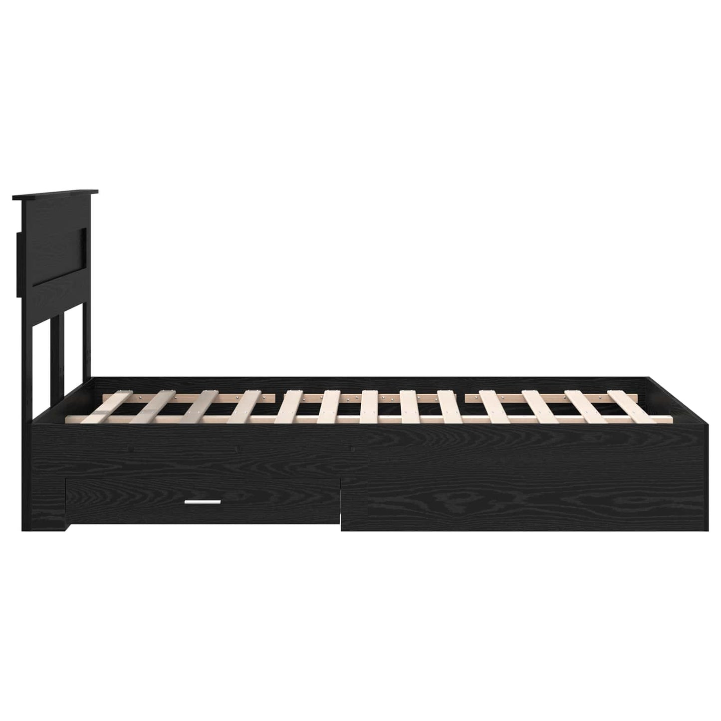 Bedframe met hoofdeinde Zwart Eiken 135 x 190 cm Bewerkt hout is nu te koop bij PeponiXL, paradijselijk wonen!