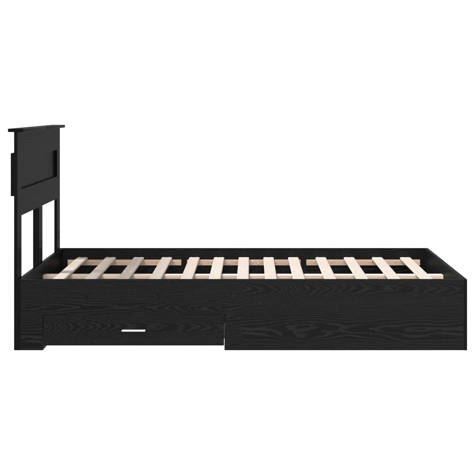 Bedframe met hoofdeinde Zwart Eiken 135 x 190 cm Bewerkt hout is nu te koop bij PeponiXL, paradijselijk wonen!
