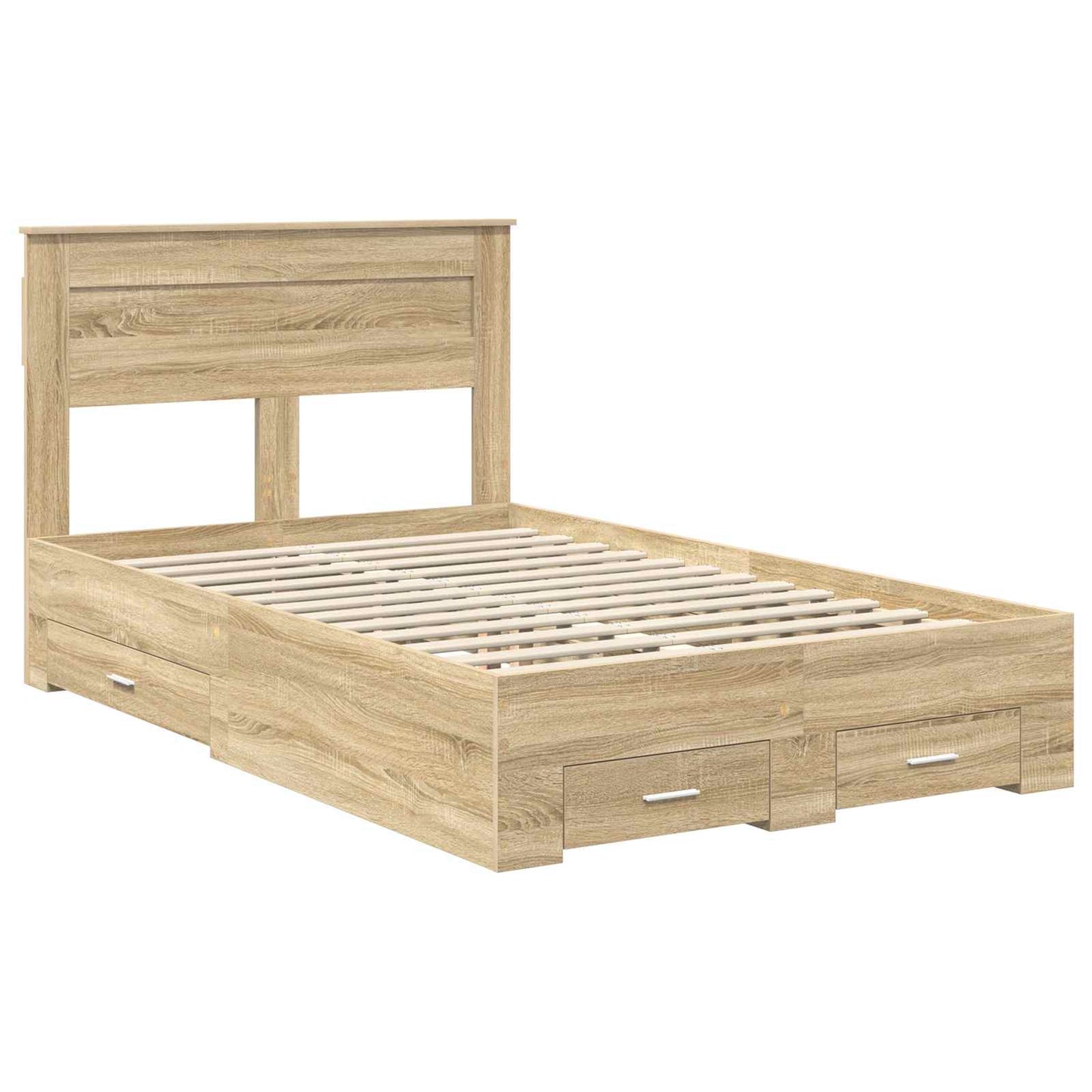 Bedframe met hoofdeinde Sonoma Eiken 135 x 190 cm Bewerkt hout is nu te koop bij PeponiXL, paradijselijk wonen!