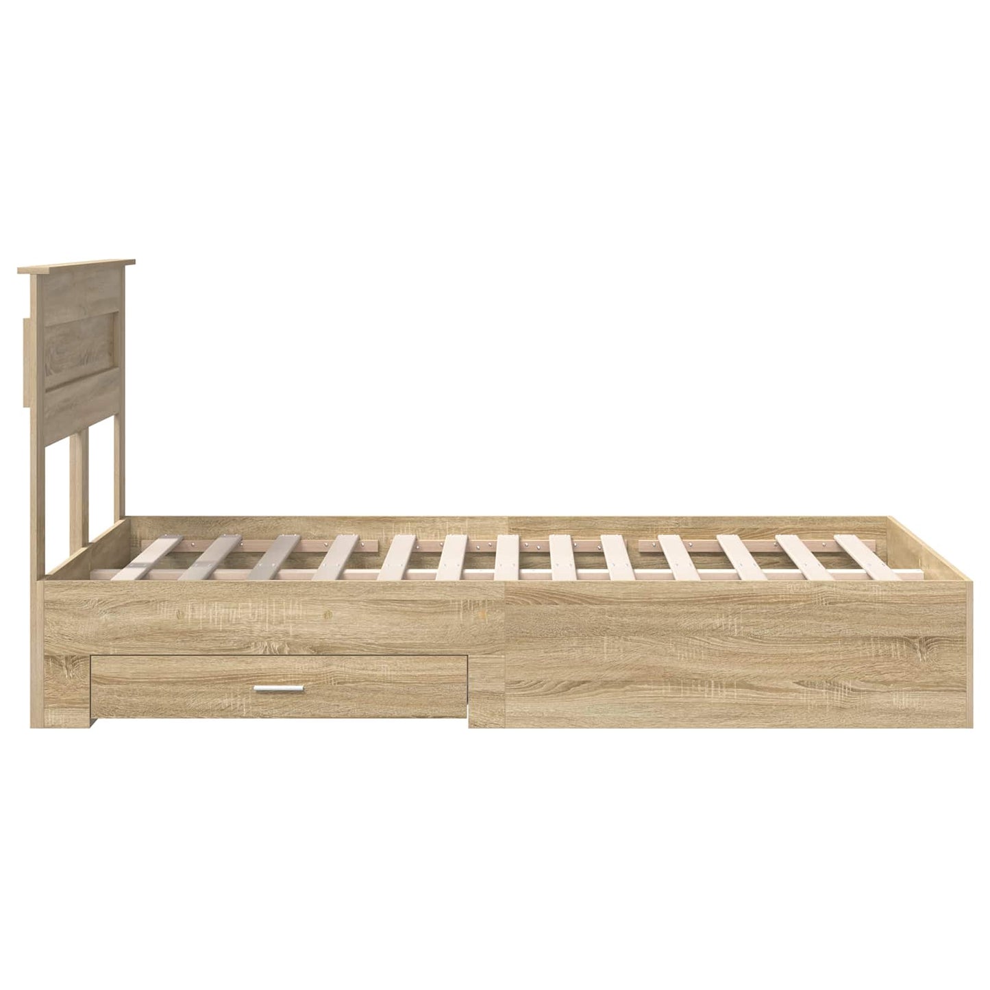 Bedframe met hoofdeinde Sonoma Eiken 135 x 190 cm Bewerkt hout is nu te koop bij PeponiXL, paradijselijk wonen!