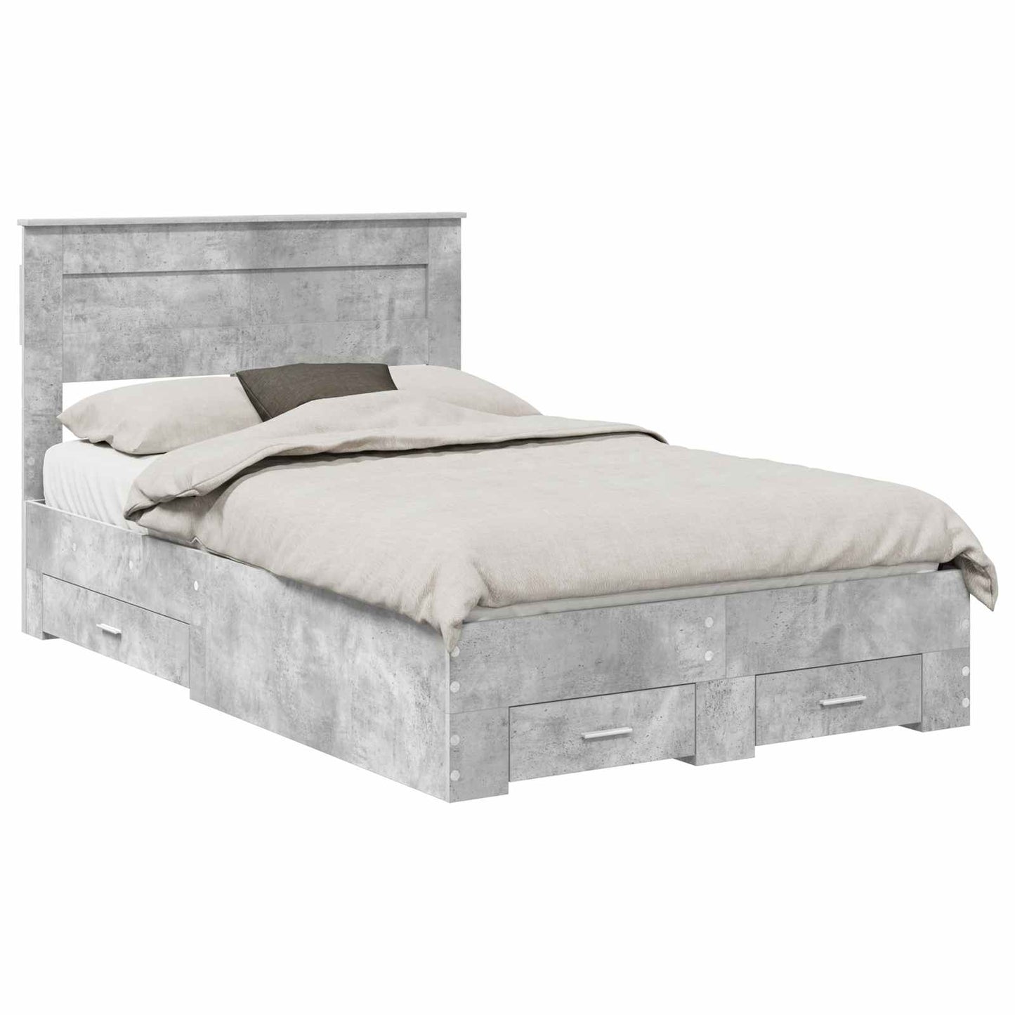 Bedframe met hoofdeinde Beton Grijs 135 x 190 cm Bewerkt hout is nu te koop bij PeponiXL, paradijselijk wonen!