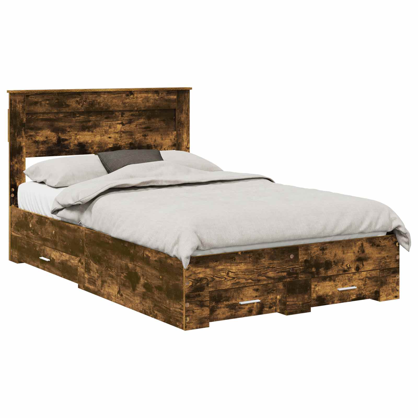 Bedframe met hoofdeinde Gerookt eiken 135 x 190 cm Bewerkt hout is nu te koop bij PeponiXL, paradijselijk wonen!