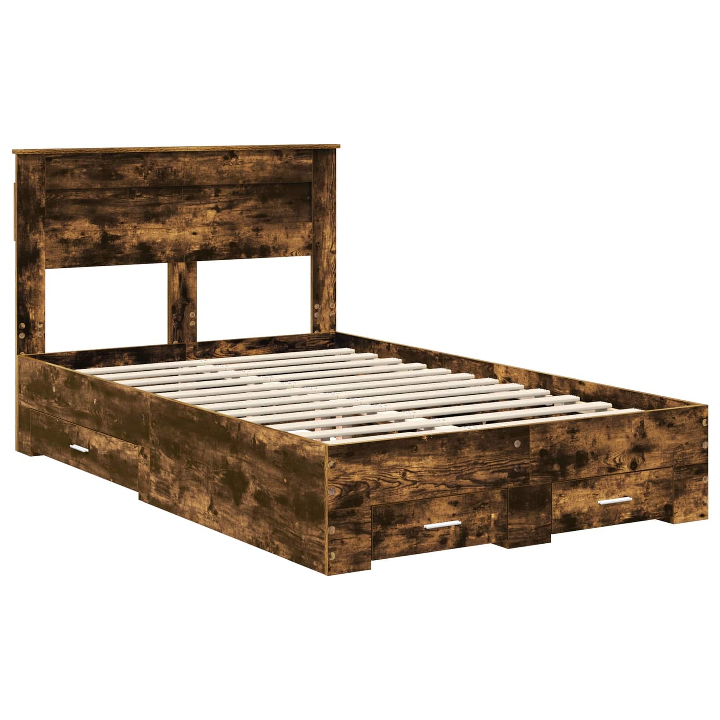 Bedframe met hoofdeinde Gerookt eiken 135 x 190 cm Bewerkt hout is nu te koop bij PeponiXL, paradijselijk wonen!