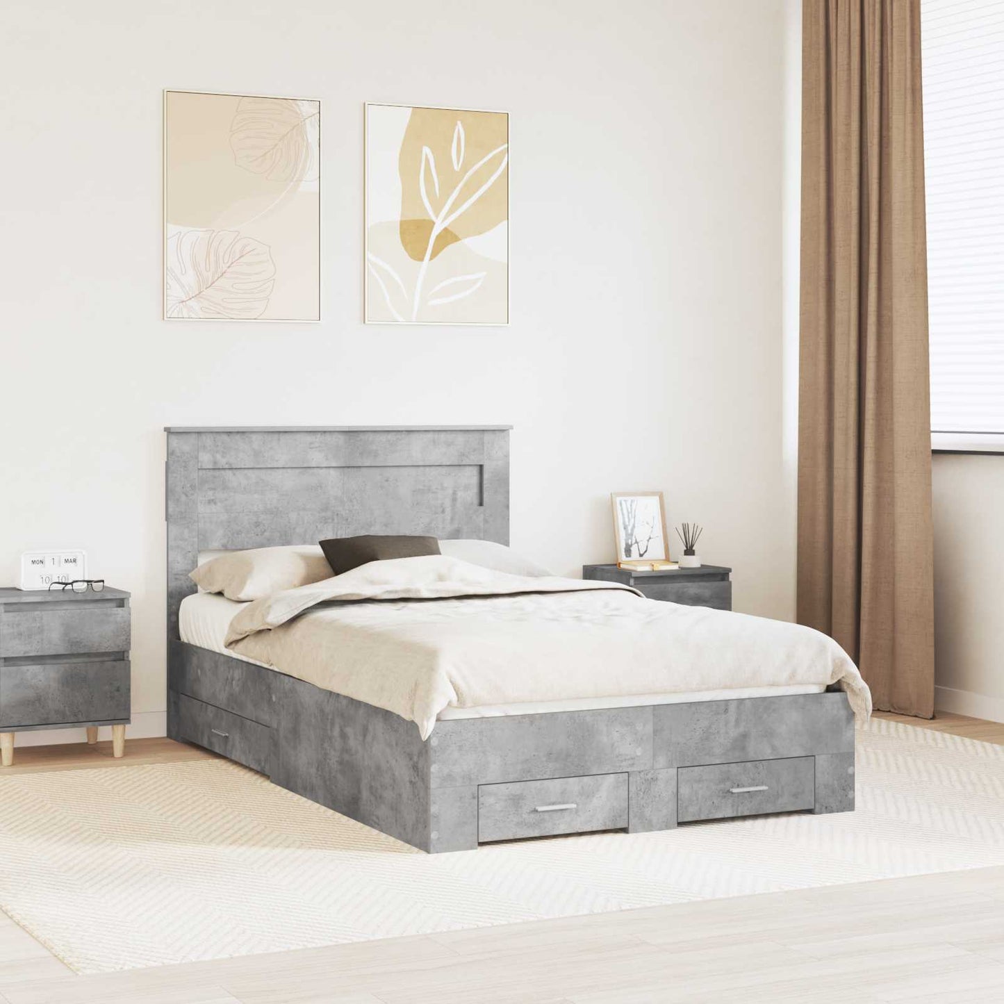 Bedframe met hoofdeinde Beton Grijs 120 x 190 cm Bewerkt hout is nu te koop bij PeponiXL, paradijselijk wonen!