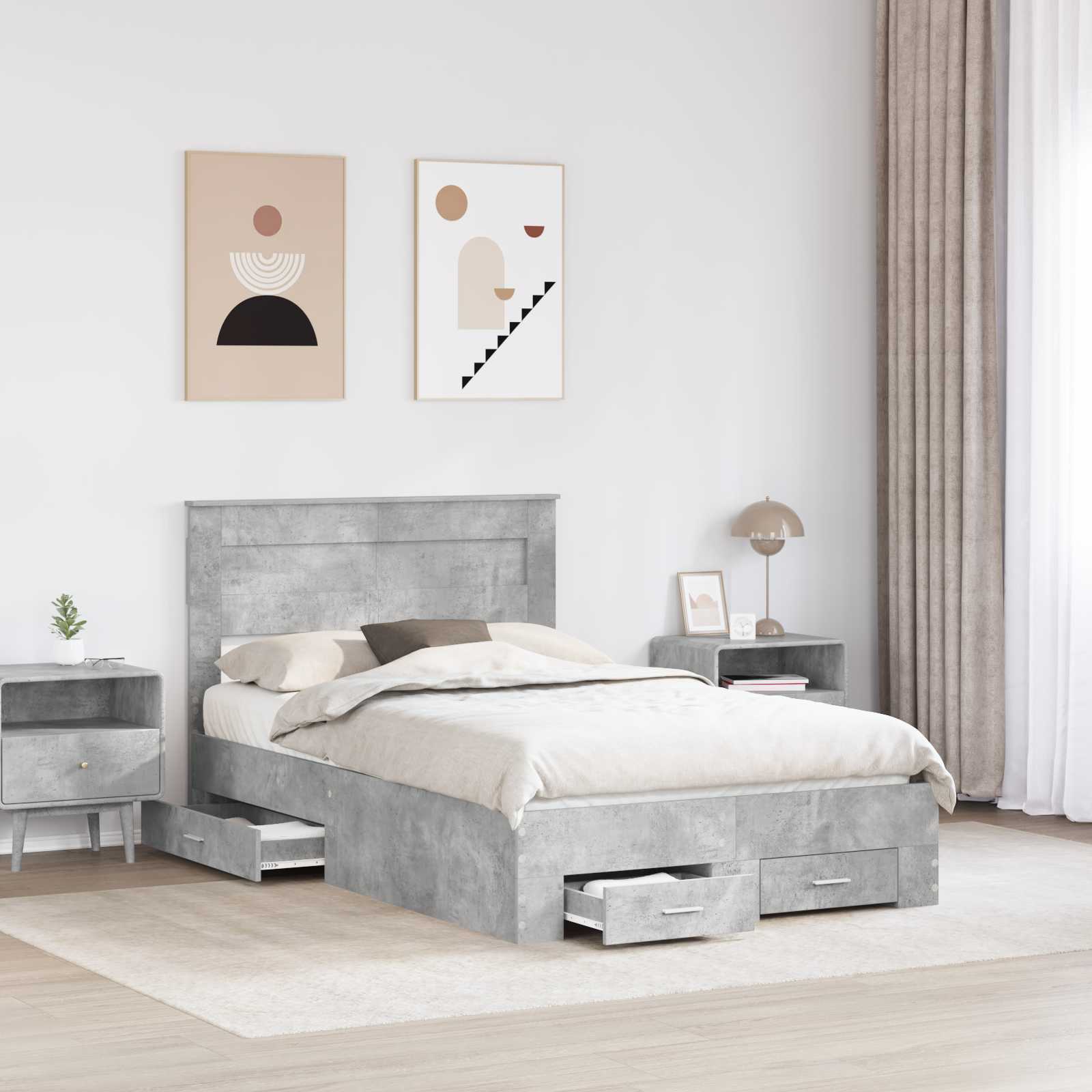 Bedframe met hoofdeinde Beton Grijs 120 x 190 cm Bewerkt hout is nu te koop bij PeponiXL, paradijselijk wonen!