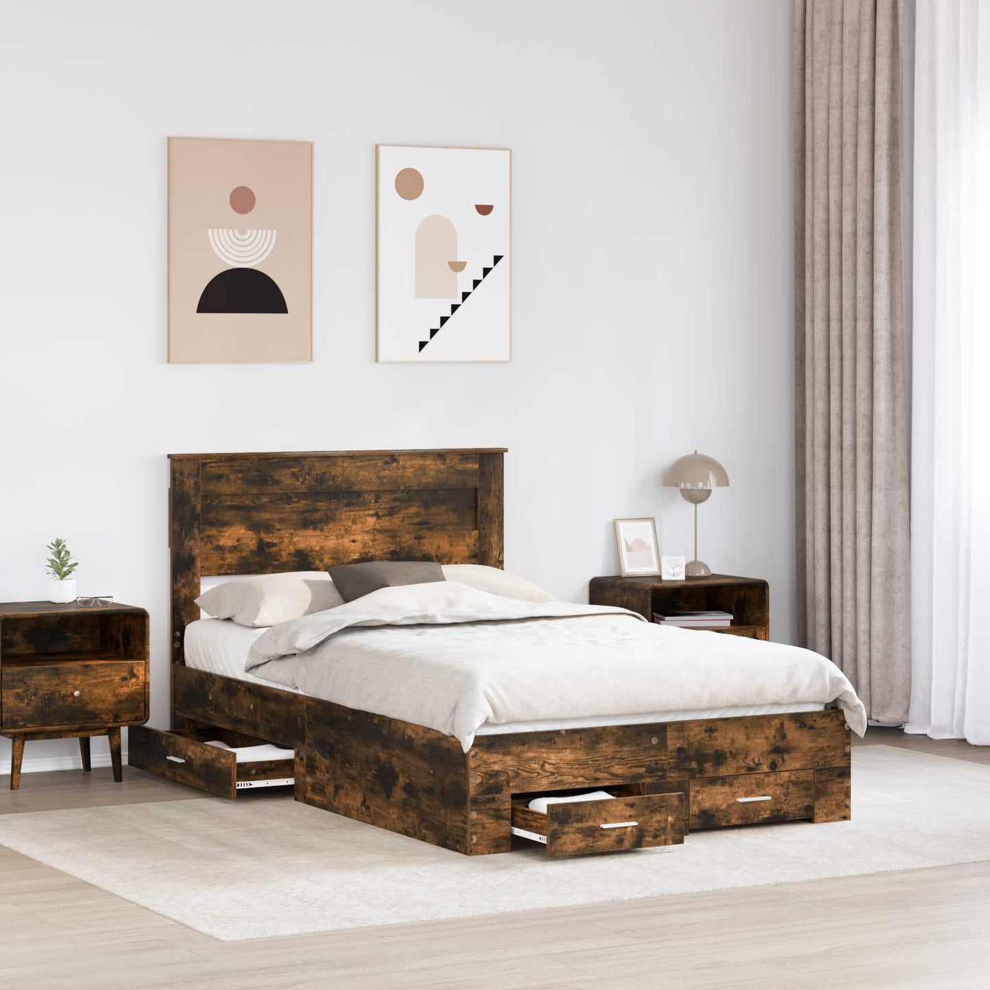 Bedframe met hoofdeinde Gerookt eiken 120 x 190 cm Bewerkt hout is nu te koop bij PeponiXL, paradijselijk wonen!