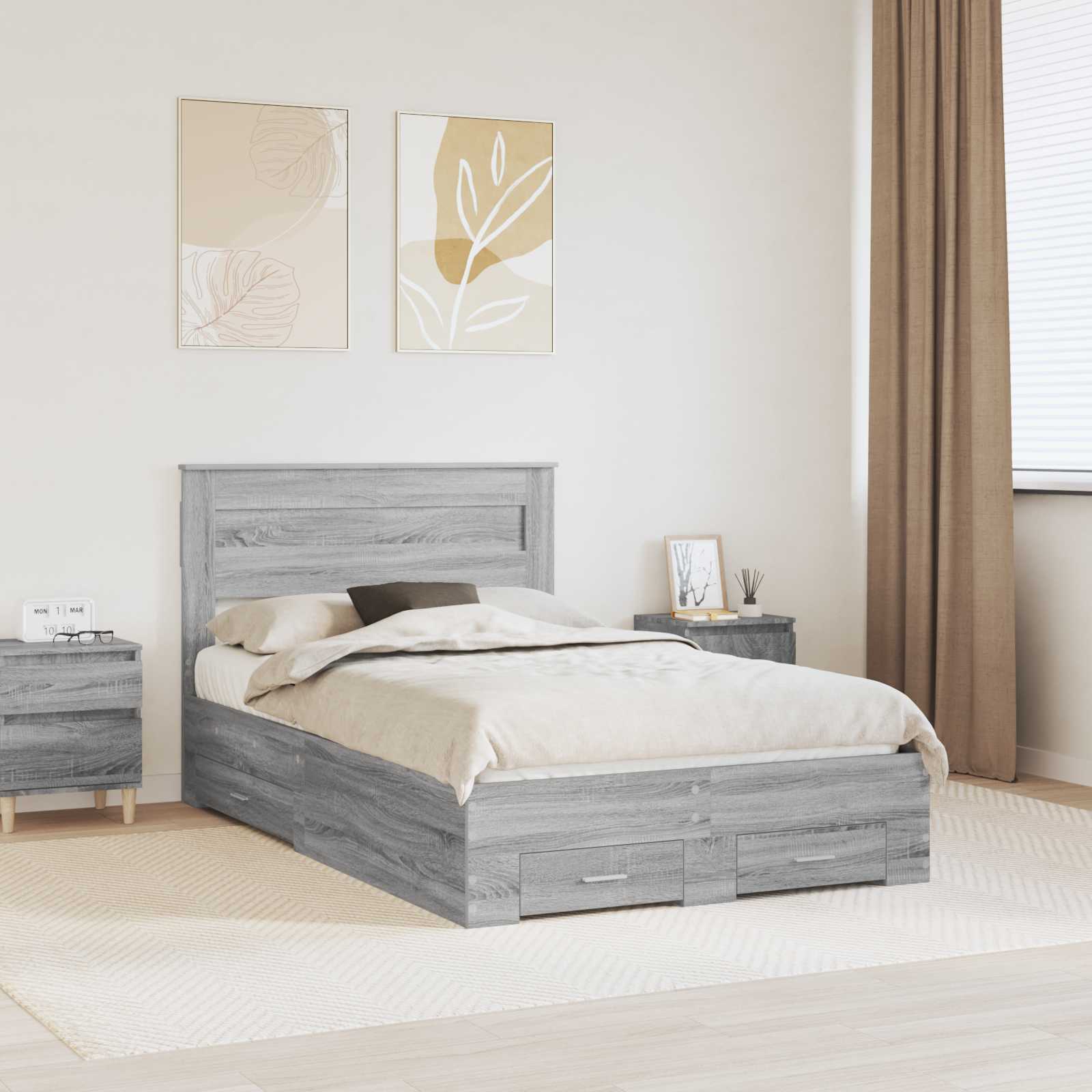 Bedframe met hoofdeinde Grijs Sonoma 120 x 190 cm Bewerkt hout is nu te koop bij PeponiXL, paradijselijk wonen!