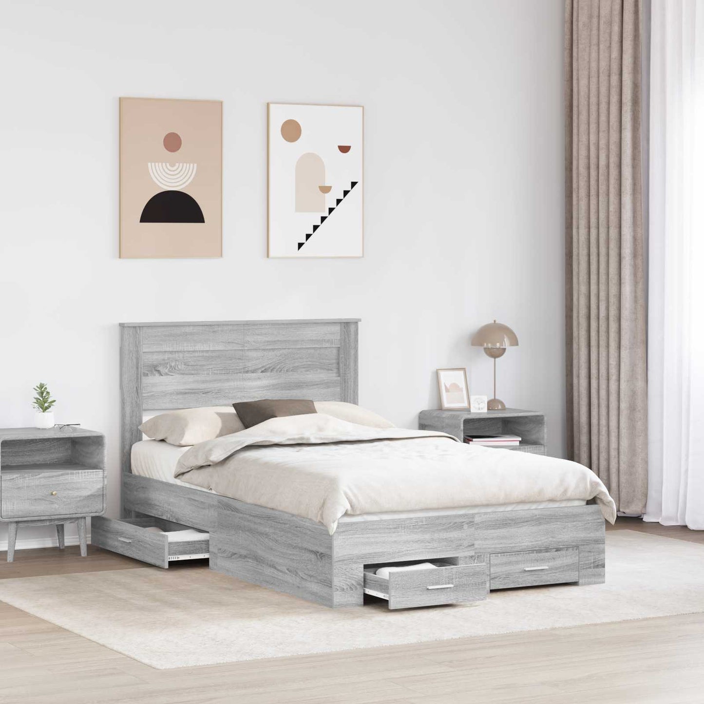 Bedframe met hoofdeinde Grijs Sonoma 120 x 190 cm Bewerkt hout is nu te koop bij PeponiXL, paradijselijk wonen!