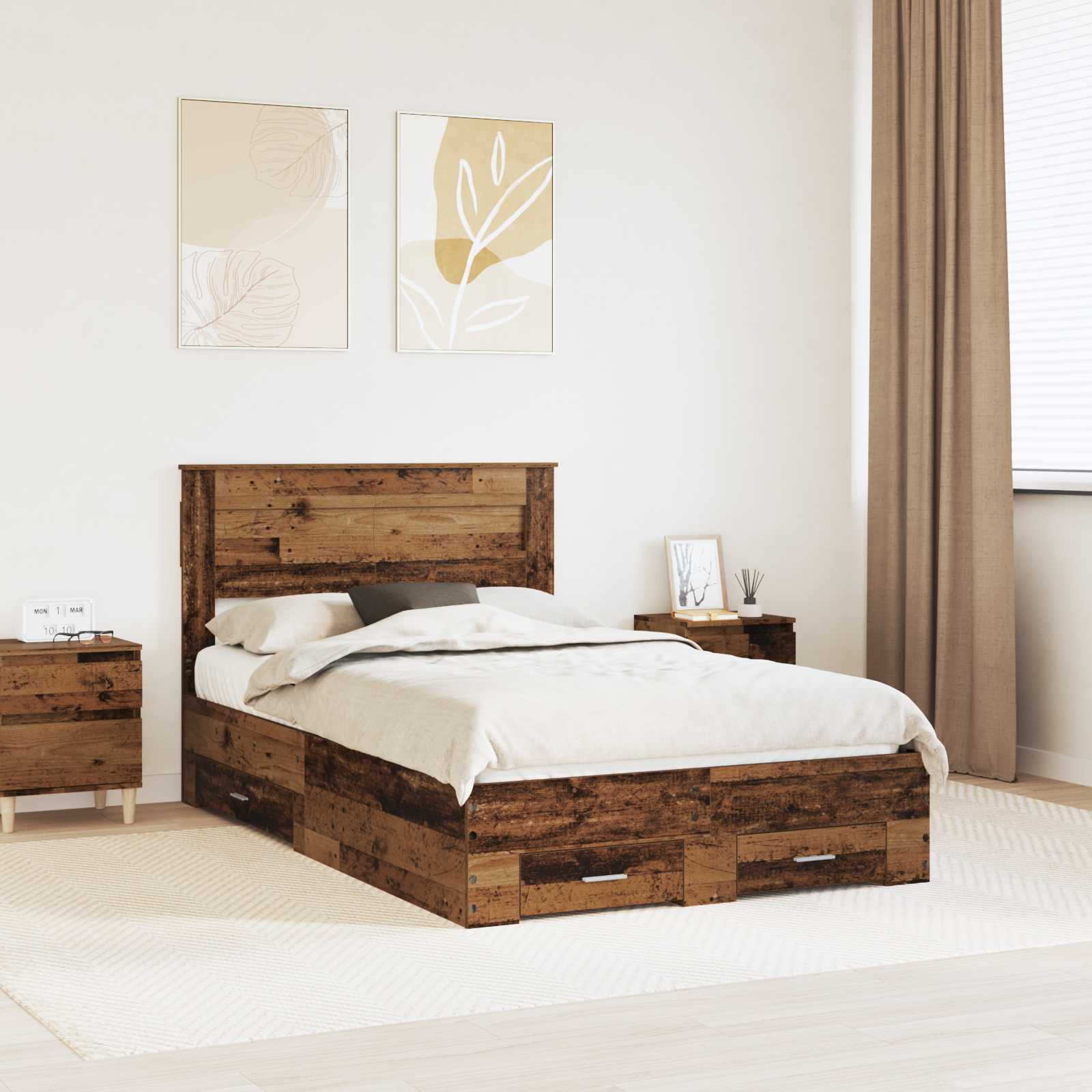 Bedframe met hoofdeinde Oudhout 120 x 190 cm Bewerkt hout is nu te koop bij PeponiXL, paradijselijk wonen!
