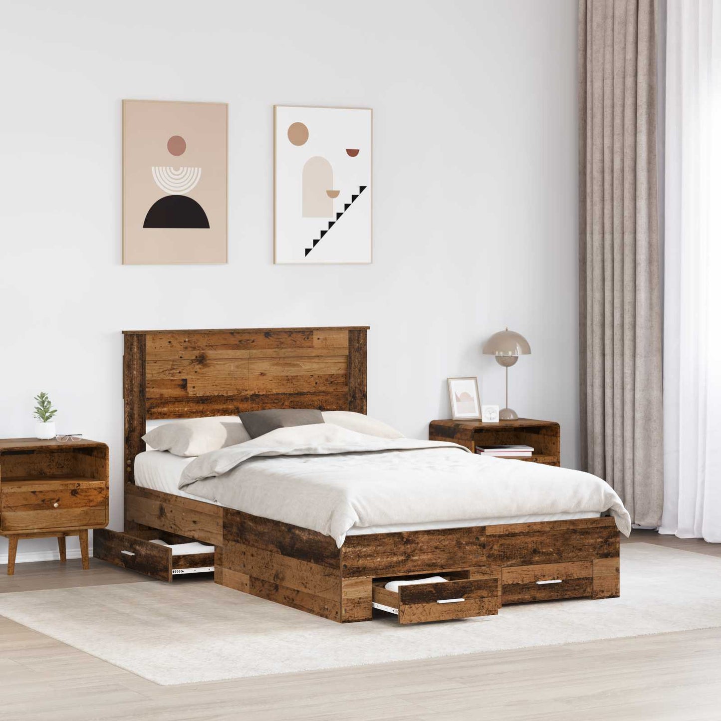 Bedframe met hoofdeinde Oudhout 120 x 190 cm Bewerkt hout is nu te koop bij PeponiXL, paradijselijk wonen!