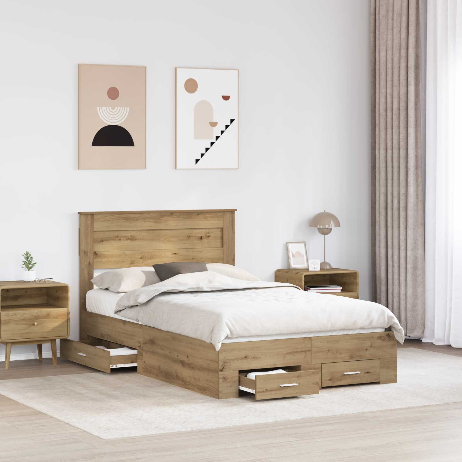 Bedframe met hoofdeinde Artisan Eiken 120 x 190 cm Bewerkt hout is nu te koop bij PeponiXL, paradijselijk wonen!