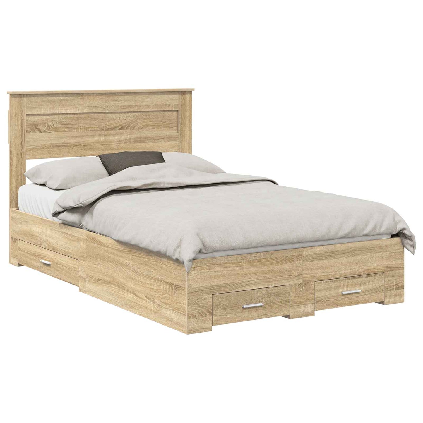 Bedframe met hoofdeinde Sonoma Eiken 120 x 200 cm Bewerkt hout is nu te koop bij PeponiXL, paradijselijk wonen!