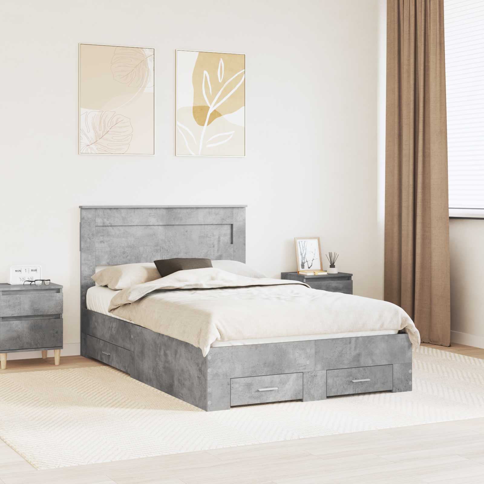 Bedframe met hoofdeinde Beton Grijs 120 x 200 cm Bewerkt hout is nu te koop bij PeponiXL, paradijselijk wonen!