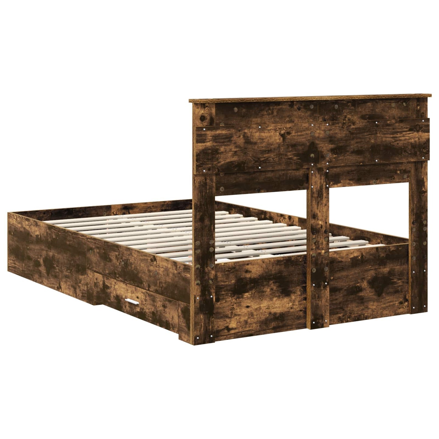 Bedframe met hoofdeinde Gerookt eiken 120 x 200 cm Bewerkt hout is nu te koop bij PeponiXL, paradijselijk wonen!