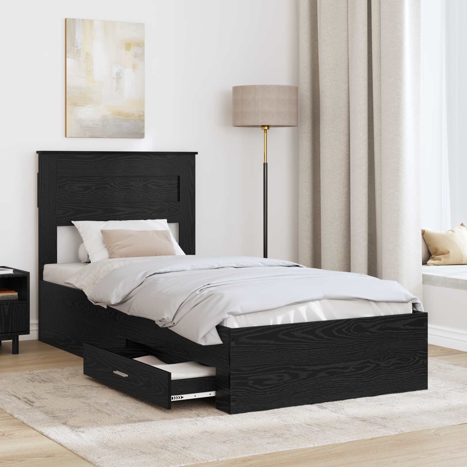 Bedframe met hoofdeinde Zwart Eiken 100 x 200 cm Bewerkt hout is nu te koop bij PeponiXL, paradijselijk wonen!