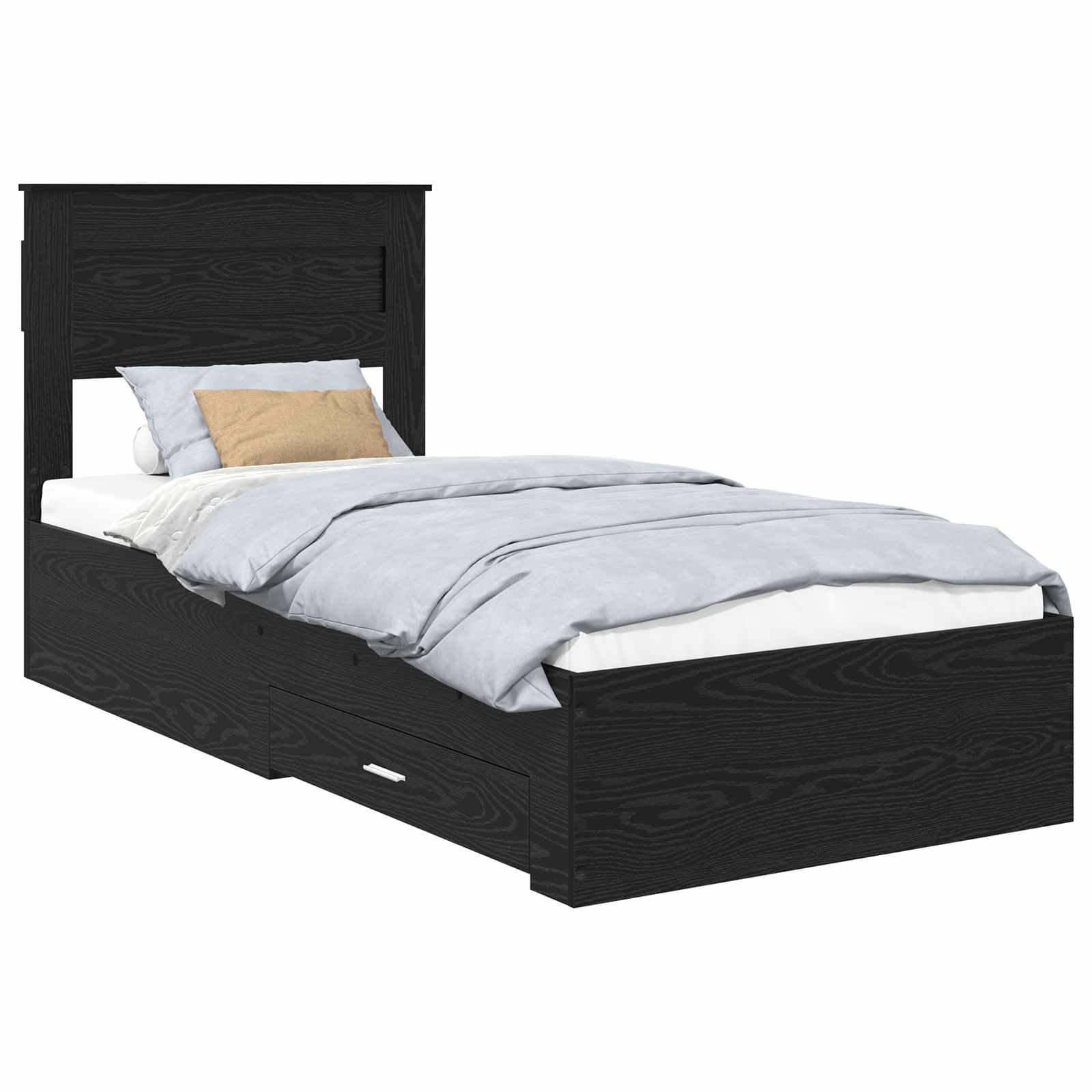 Bedframe met hoofdeinde Zwart Eiken 100 x 200 cm Bewerkt hout is nu te koop bij PeponiXL, paradijselijk wonen!