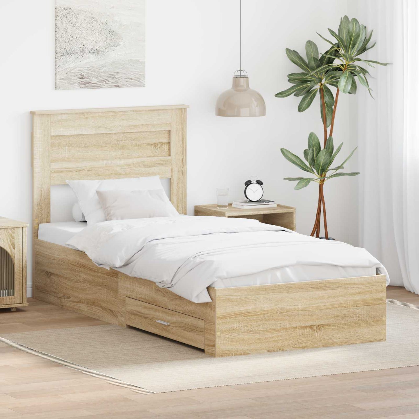 Bedframe met hoofdeinde Sonoma Eiken 100 x 200 cm Bewerkt hout is nu te koop bij PeponiXL, paradijselijk wonen!