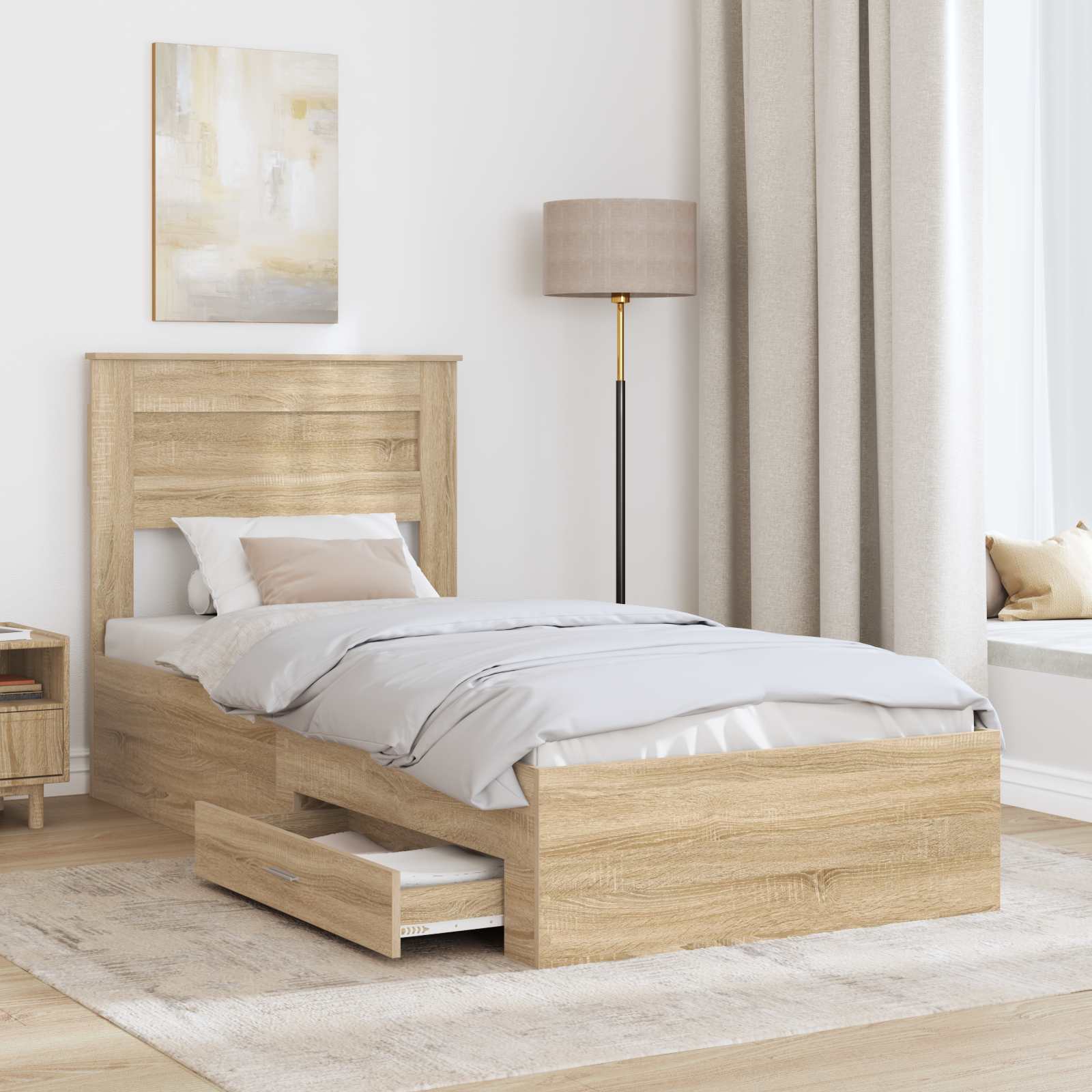 Bedframe met hoofdeinde Sonoma Eiken 100 x 200 cm Bewerkt hout is nu te koop bij PeponiXL, paradijselijk wonen!