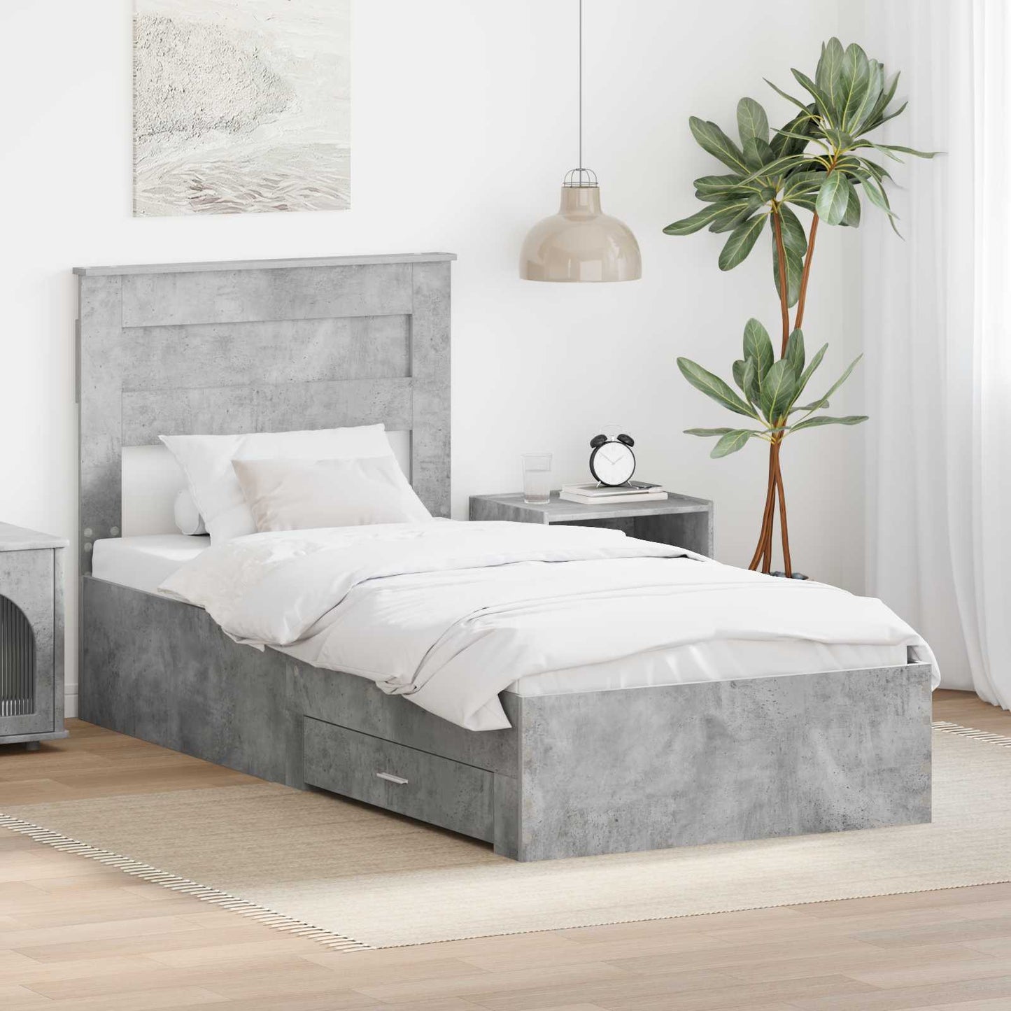 Bedframe met hoofdeinde Beton Grijs 100 x 200 cm Bewerkt hout is nu te koop bij PeponiXL, paradijselijk wonen!