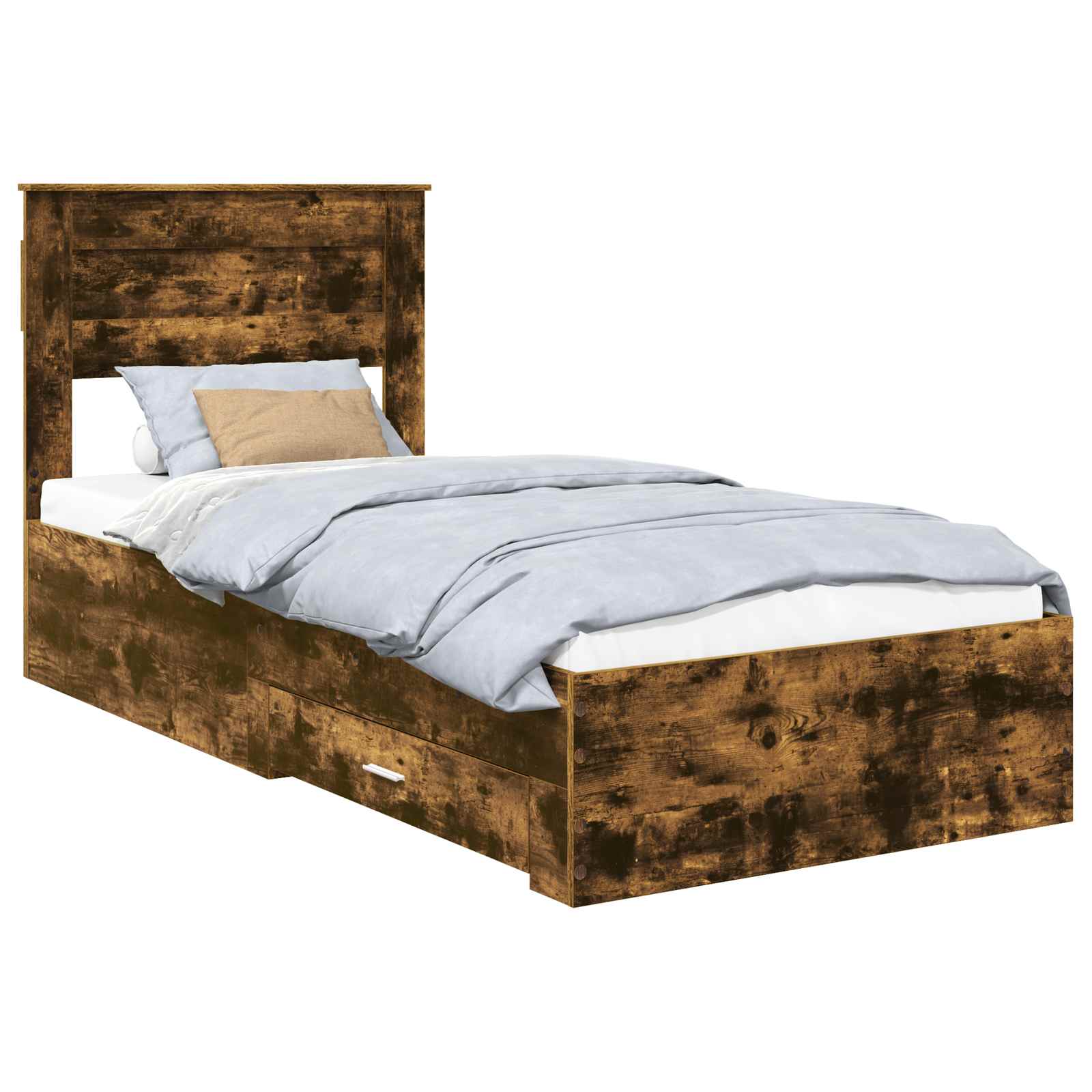 Bedframe met hoofdeinde Gerookt eiken 100 x 200 cm Bewerkt hout is nu te koop bij PeponiXL, paradijselijk wonen!