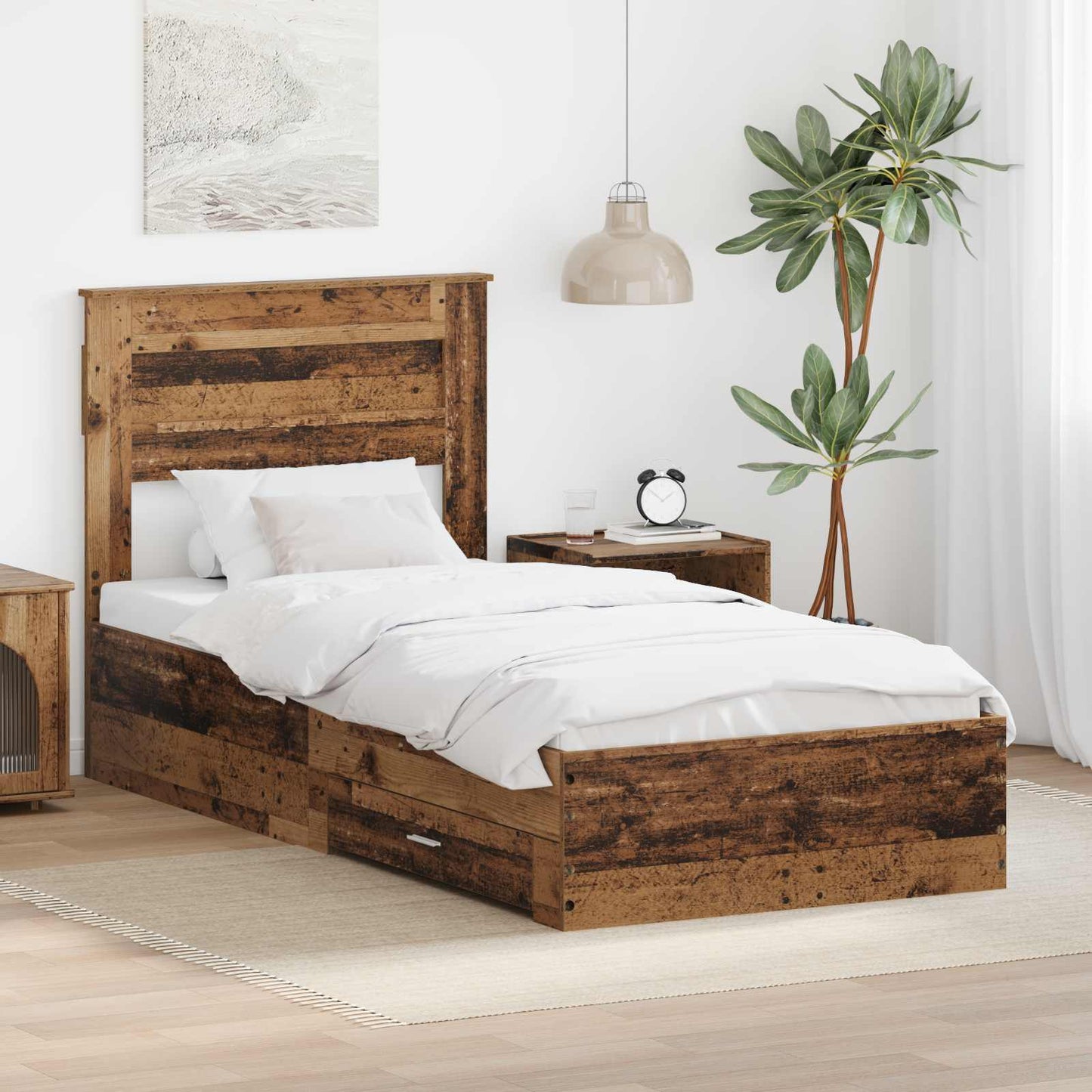 Bedframe met hoofdeinde Oudhout 100 x 200 cm Bewerkt hout is nu te koop bij PeponiXL, paradijselijk wonen!