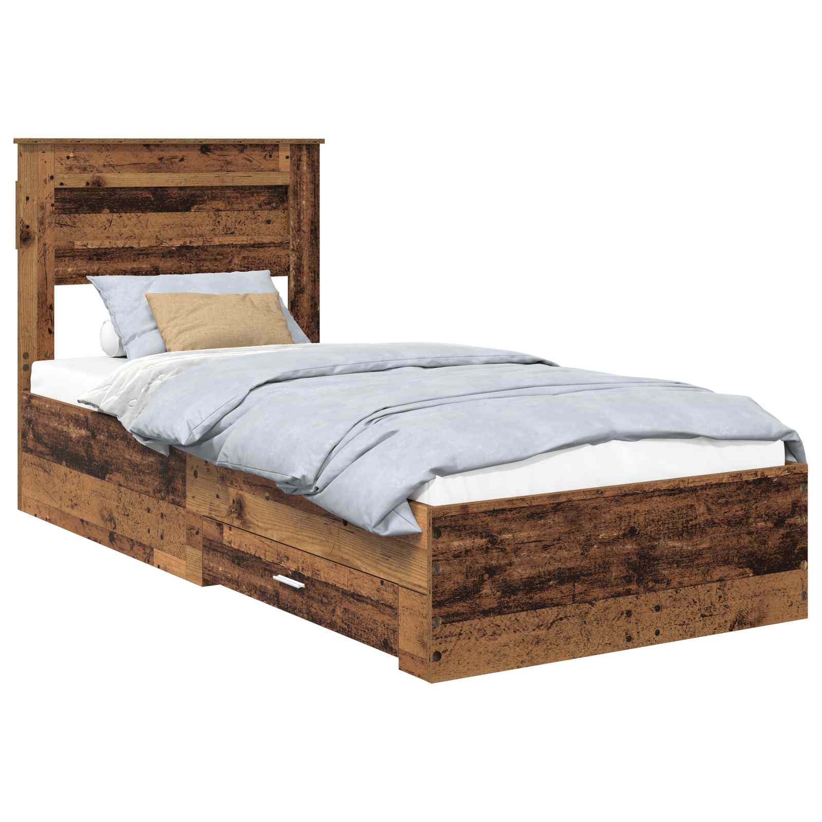 Bedframe met hoofdeinde Oudhout 100 x 200 cm Bewerkt hout is nu te koop bij PeponiXL, paradijselijk wonen!