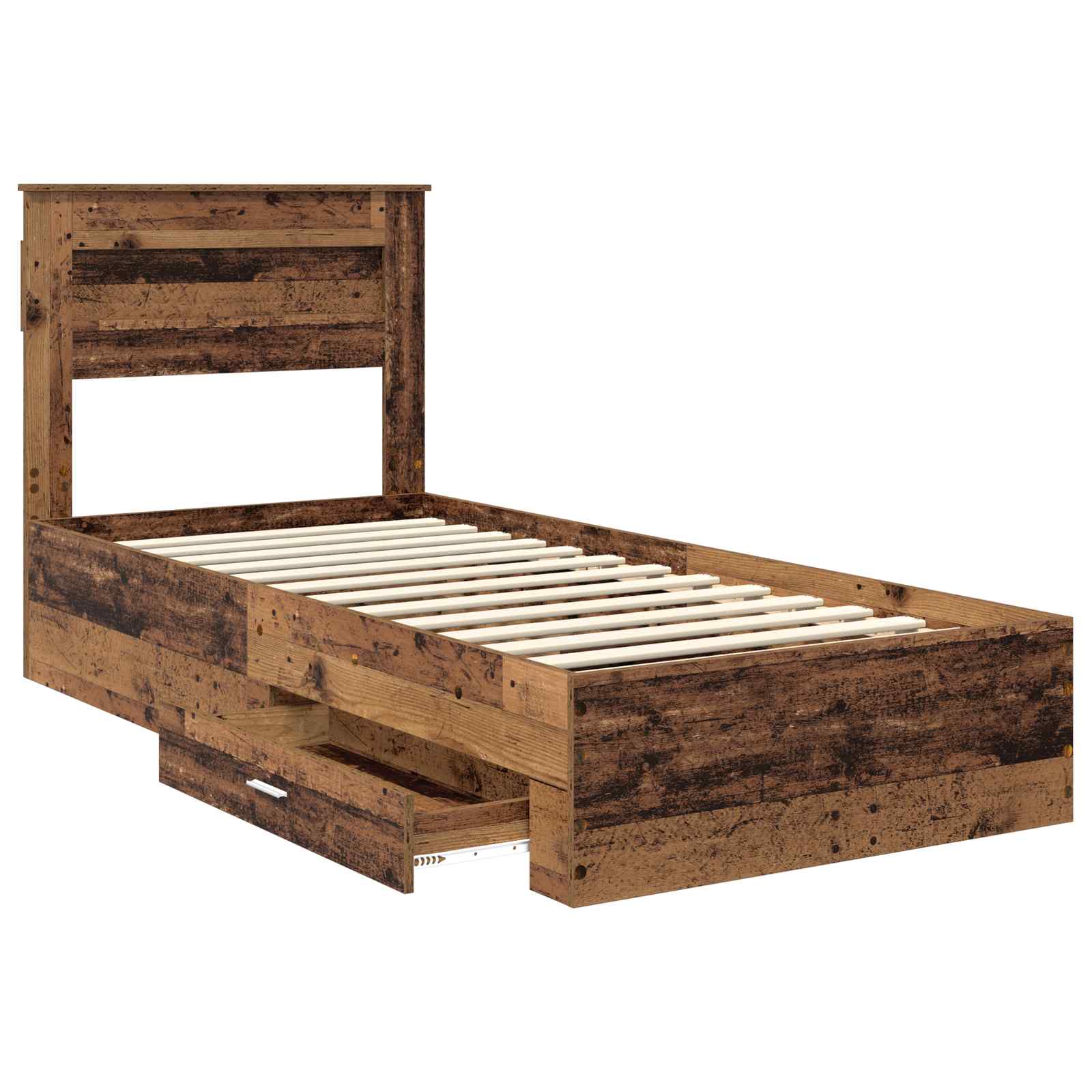 Bedframe met hoofdeinde Oudhout 100 x 200 cm Bewerkt hout is nu te koop bij PeponiXL, paradijselijk wonen!