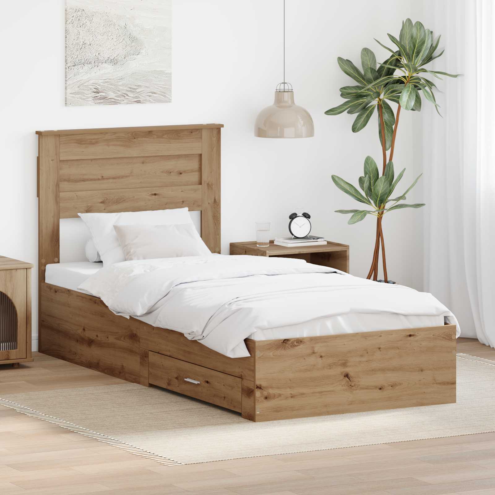 Bedframe met hoofdeinde Artisan Eiken 100 x 200 cm Bewerkt hout is nu te koop bij PeponiXL, paradijselijk wonen!