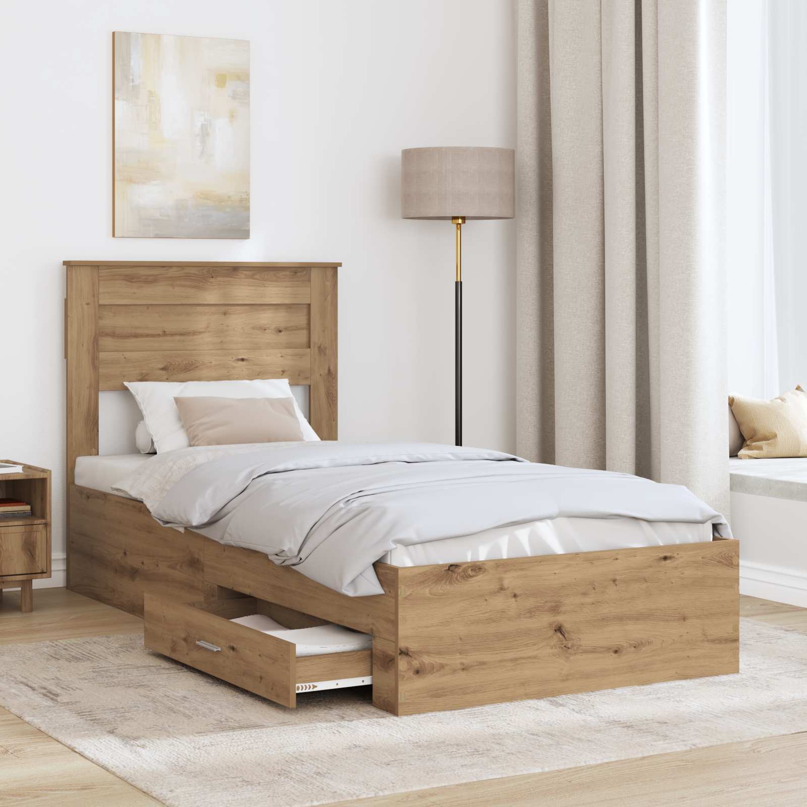 Bedframe met hoofdeinde Artisan Eiken 100 x 200 cm Bewerkt hout is nu te koop bij PeponiXL, paradijselijk wonen!