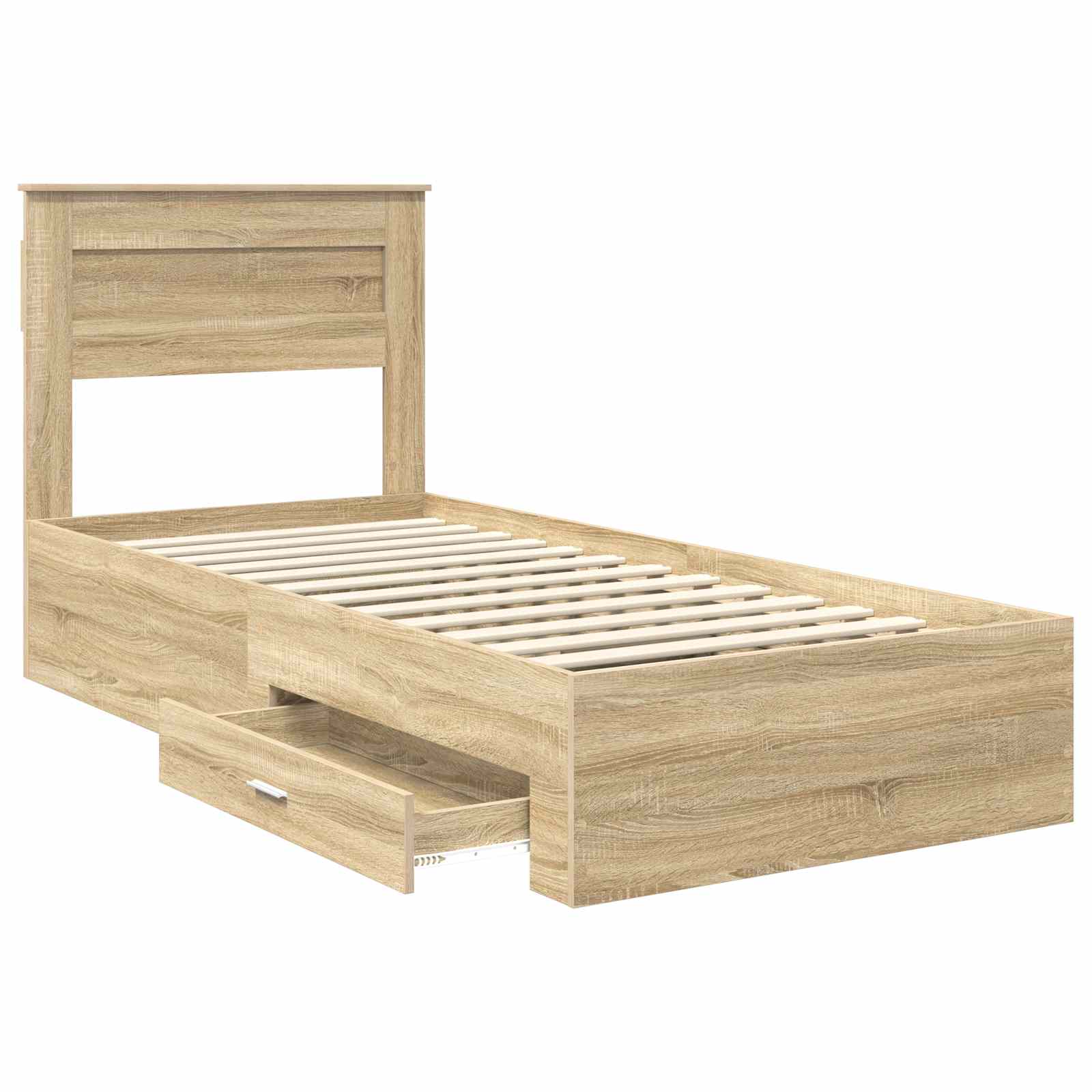 Bedframe met hoofdeinde Sonoma Eiken 90 x 190 cm Bewerkt hout is nu te koop bij PeponiXL, paradijselijk wonen!