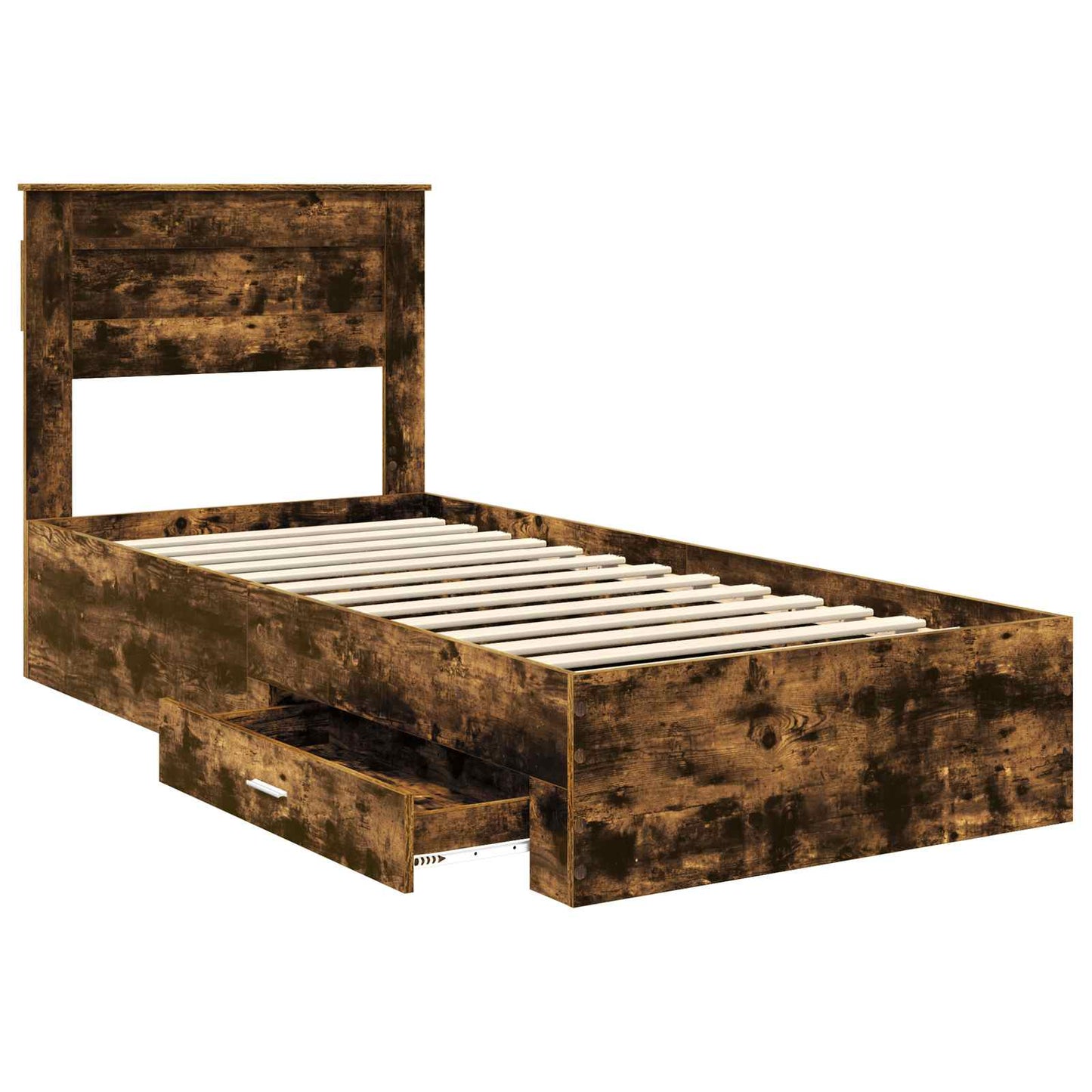 Bedframe met hoofdeinde Gerookt eiken 90 x 190 cm Bewerkt hout is nu te koop bij PeponiXL, paradijselijk wonen!
