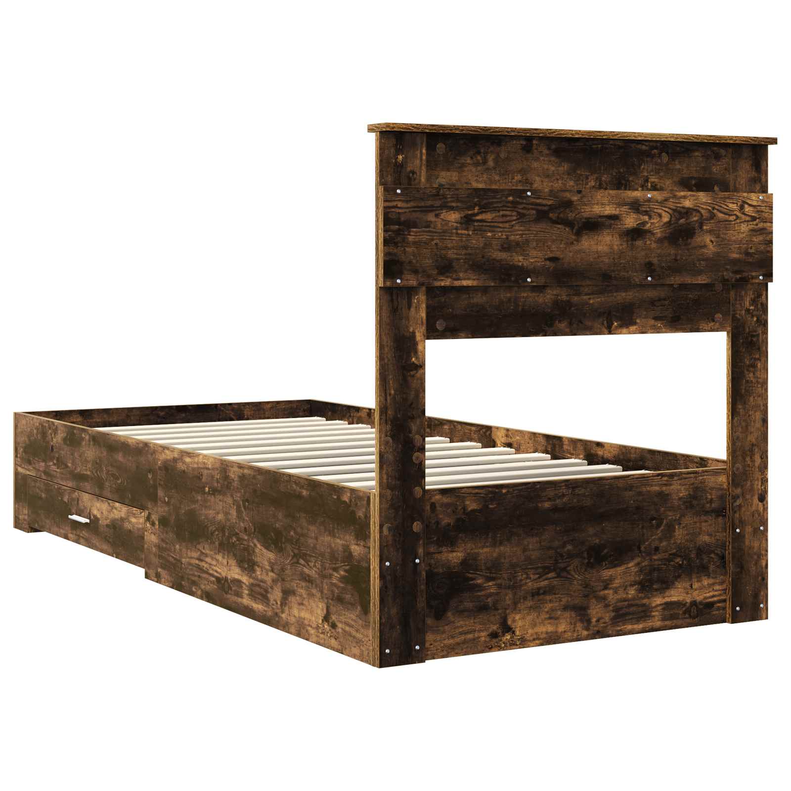 Bedframe met hoofdeinde Gerookt eiken 90 x 190 cm Bewerkt hout is nu te koop bij PeponiXL, paradijselijk wonen!