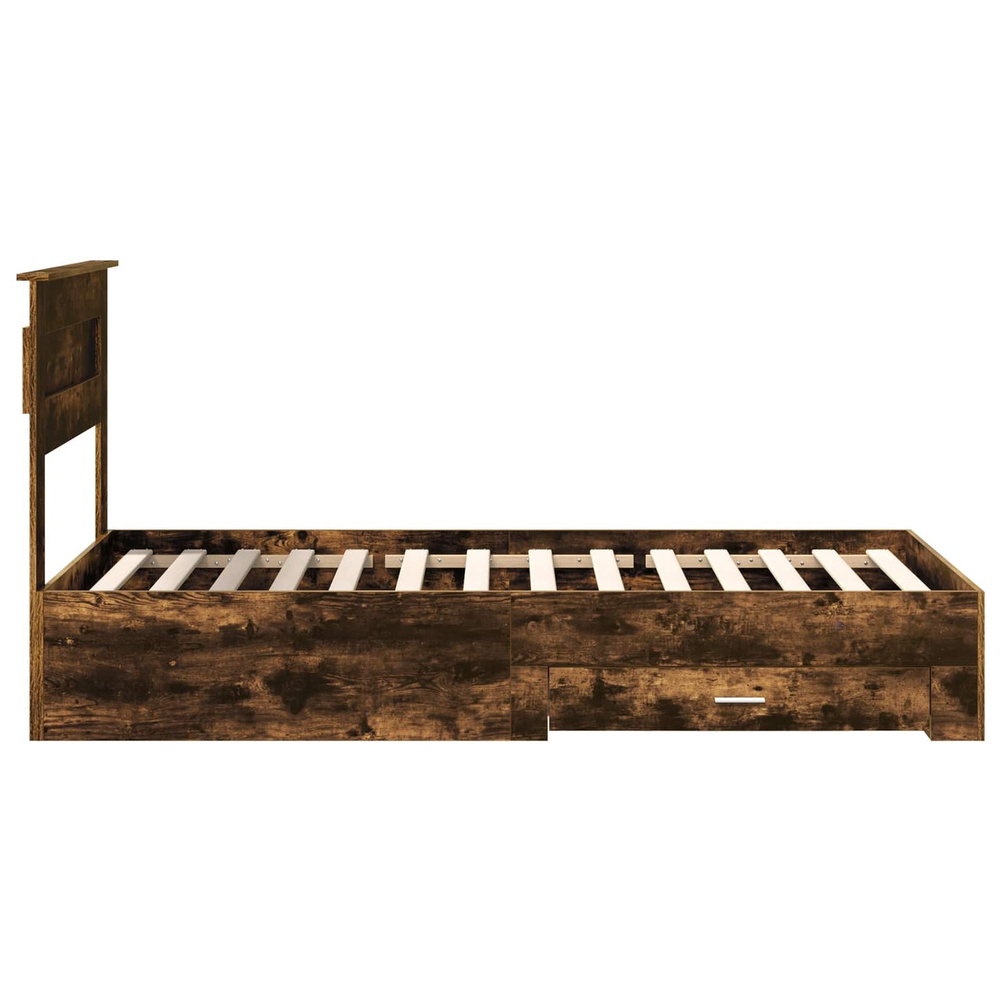 Bedframe met hoofdeinde Gerookt eiken 90 x 190 cm Bewerkt hout is nu te koop bij PeponiXL, paradijselijk wonen!