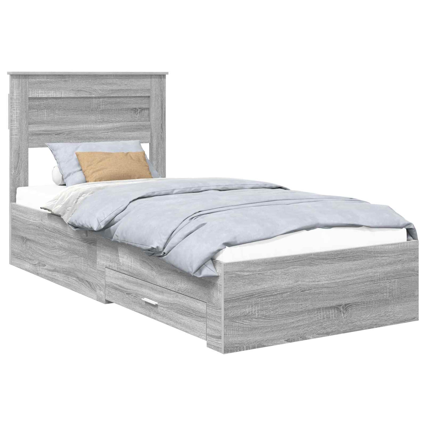 Bedframe met hoofdeinde Grijs Sonoma 90 x 190 cm Bewerkt hout is nu te koop bij PeponiXL, paradijselijk wonen!