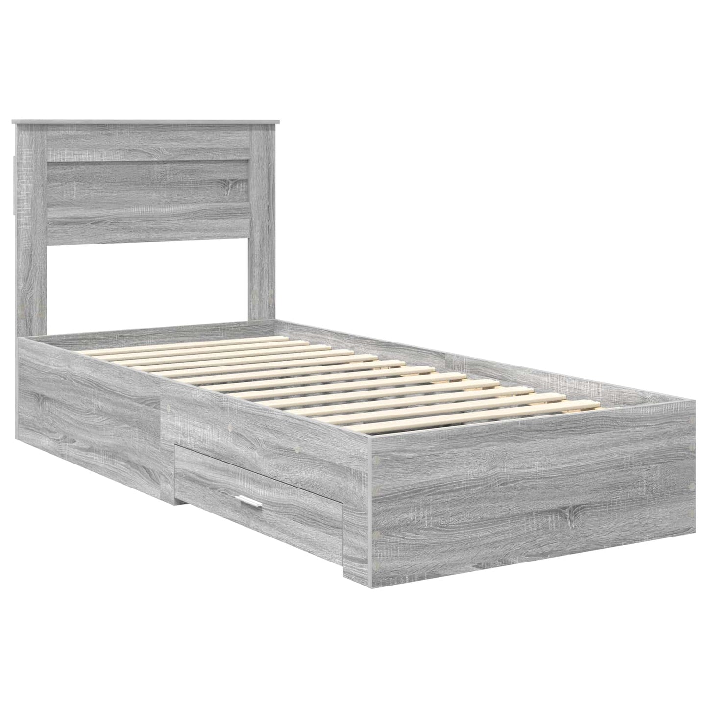 Bedframe met hoofdeinde Grijs Sonoma 90 x 190 cm Bewerkt hout is nu te koop bij PeponiXL, paradijselijk wonen!