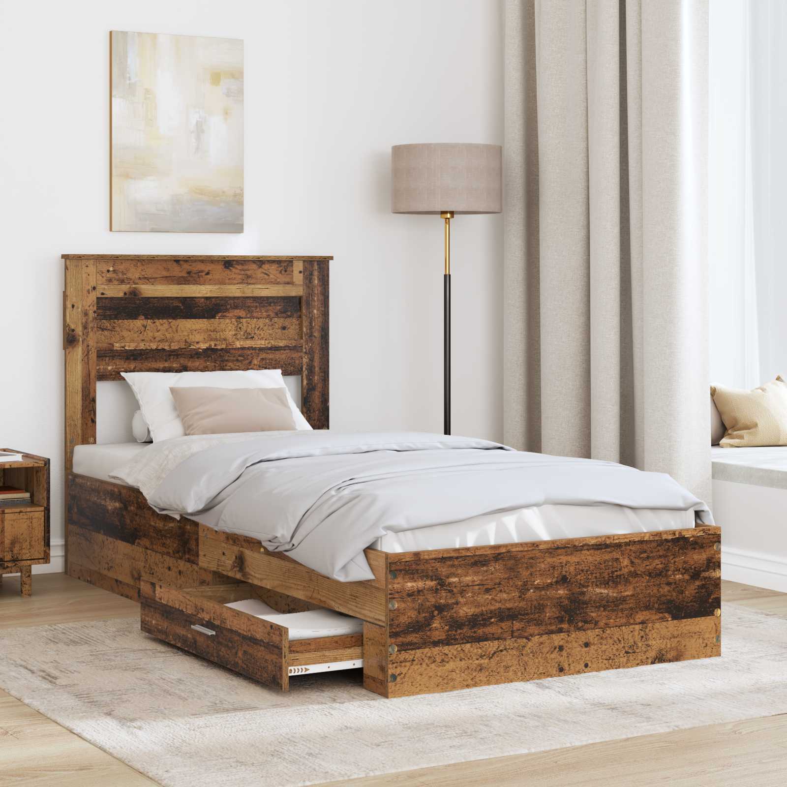 Bedframe met hoofdeinde Oudhout 90 x 190 cm Bewerkt hout is nu te koop bij PeponiXL, paradijselijk wonen!