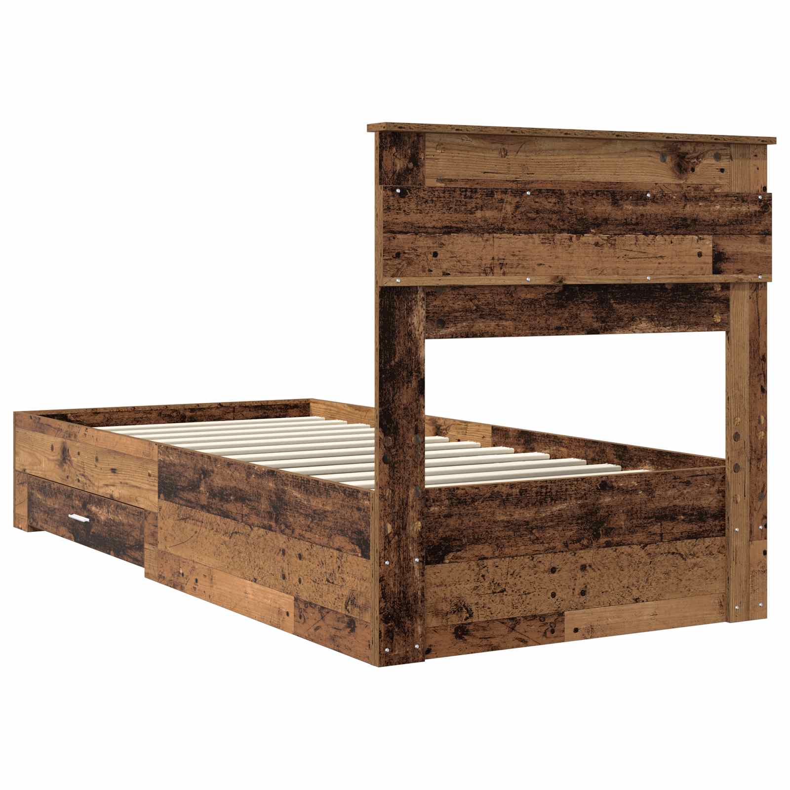 Bedframe met hoofdeinde Oudhout 90 x 190 cm Bewerkt hout is nu te koop bij PeponiXL, paradijselijk wonen!