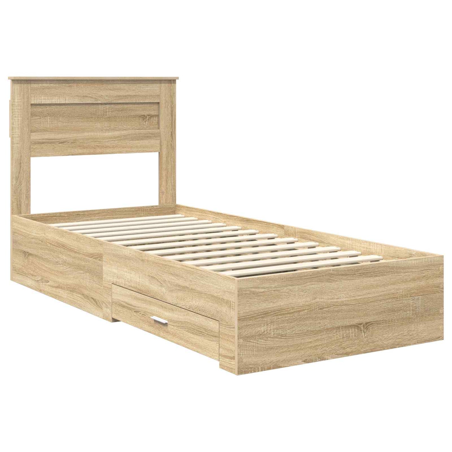 Bedframe met hoofdeinde Sonoma Eiken 90 x 200 cm Bewerkt hout is nu te koop bij PeponiXL, paradijselijk wonen!