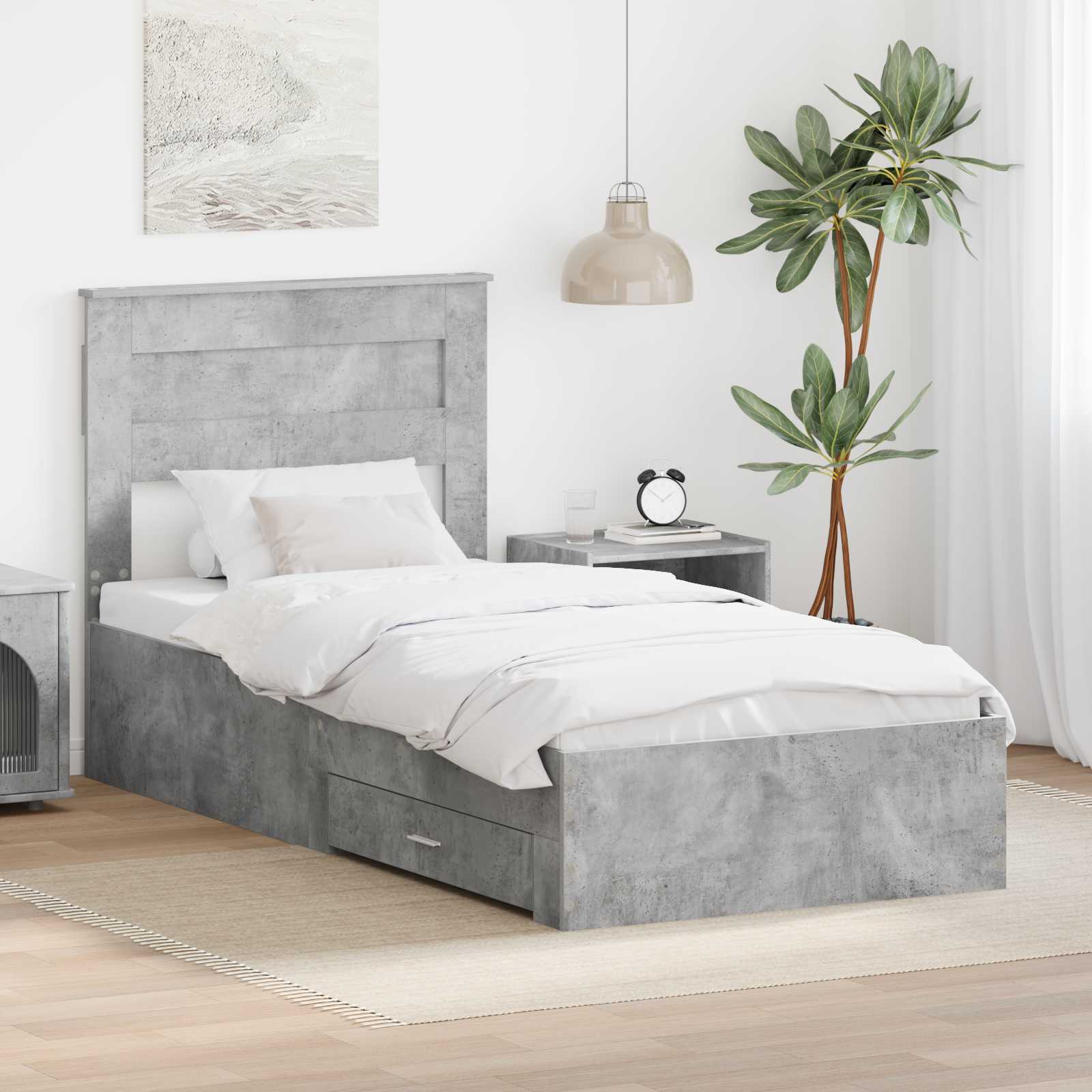 Bedframe met hoofdeinde Beton Grijs 90 x 200 cm Bewerkt hout is nu te koop bij PeponiXL, paradijselijk wonen!