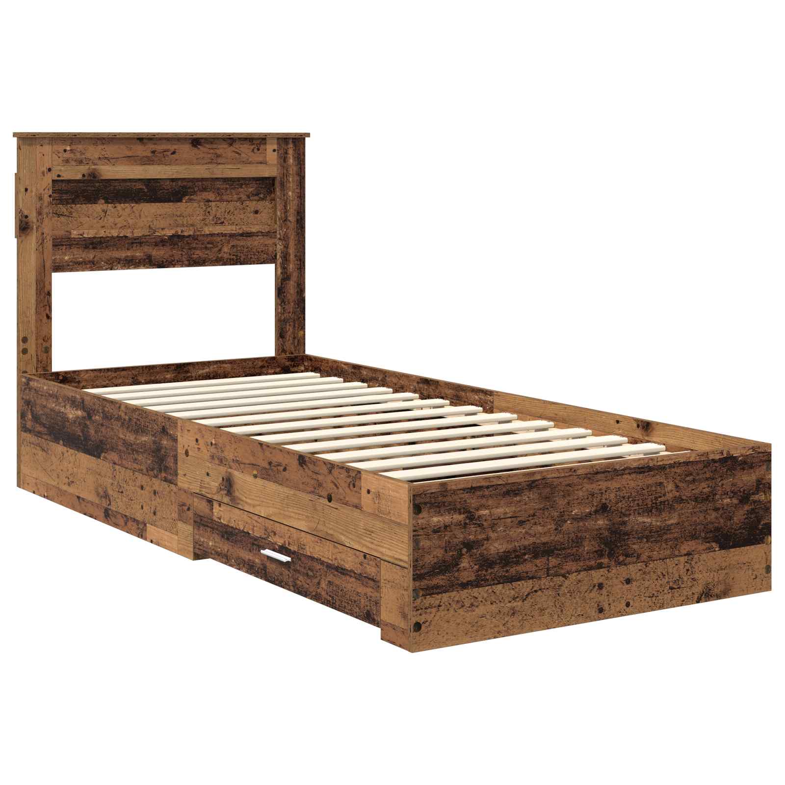 Bedframe met hoofdeinde Oudhout 90 x 200 cm Bewerkt hout is nu te koop bij PeponiXL, paradijselijk wonen!