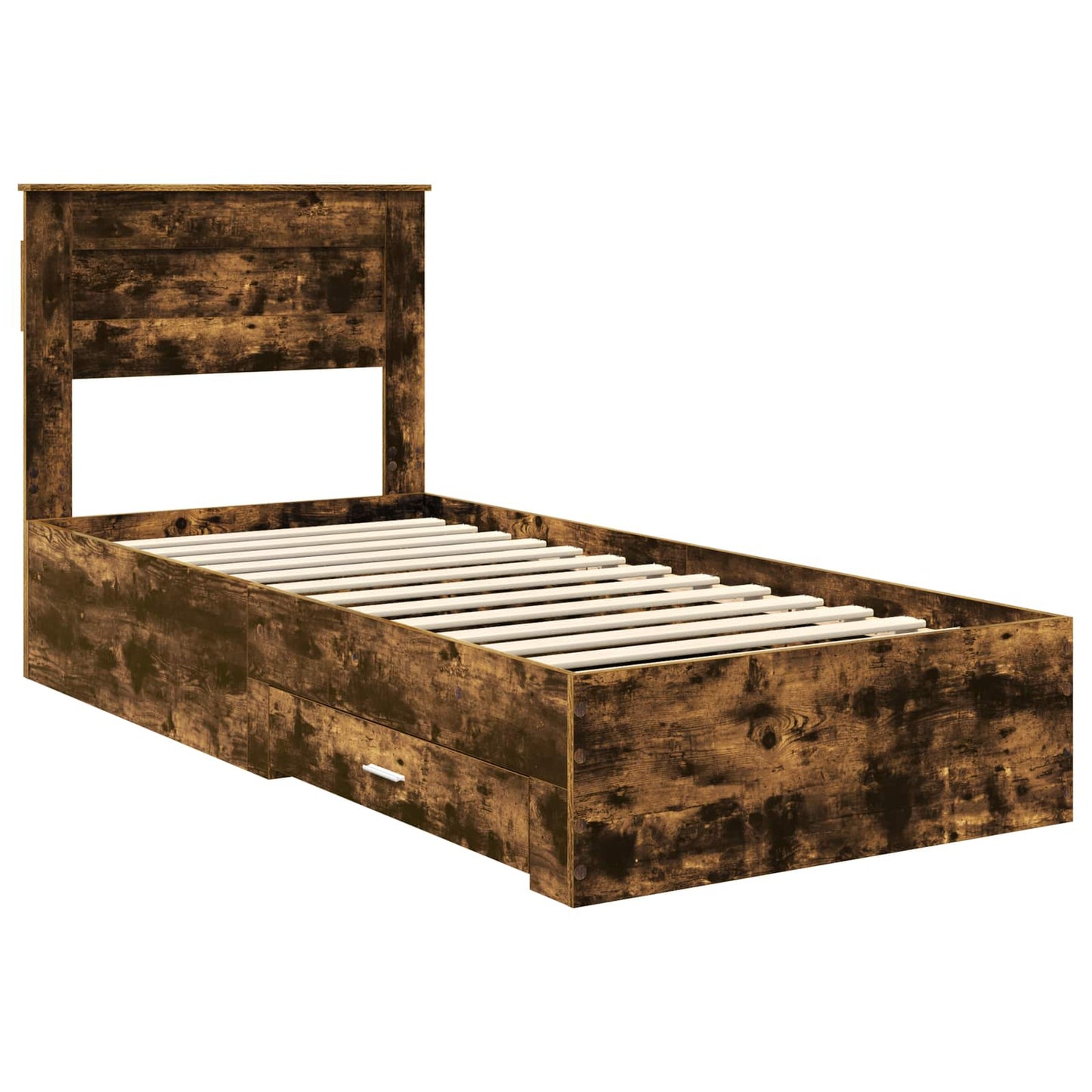 Bedframe Gerookt Eiken en Zilver 75 x 190 cm Bewerkt hout is nu te koop bij PeponiXL, paradijselijk wonen!