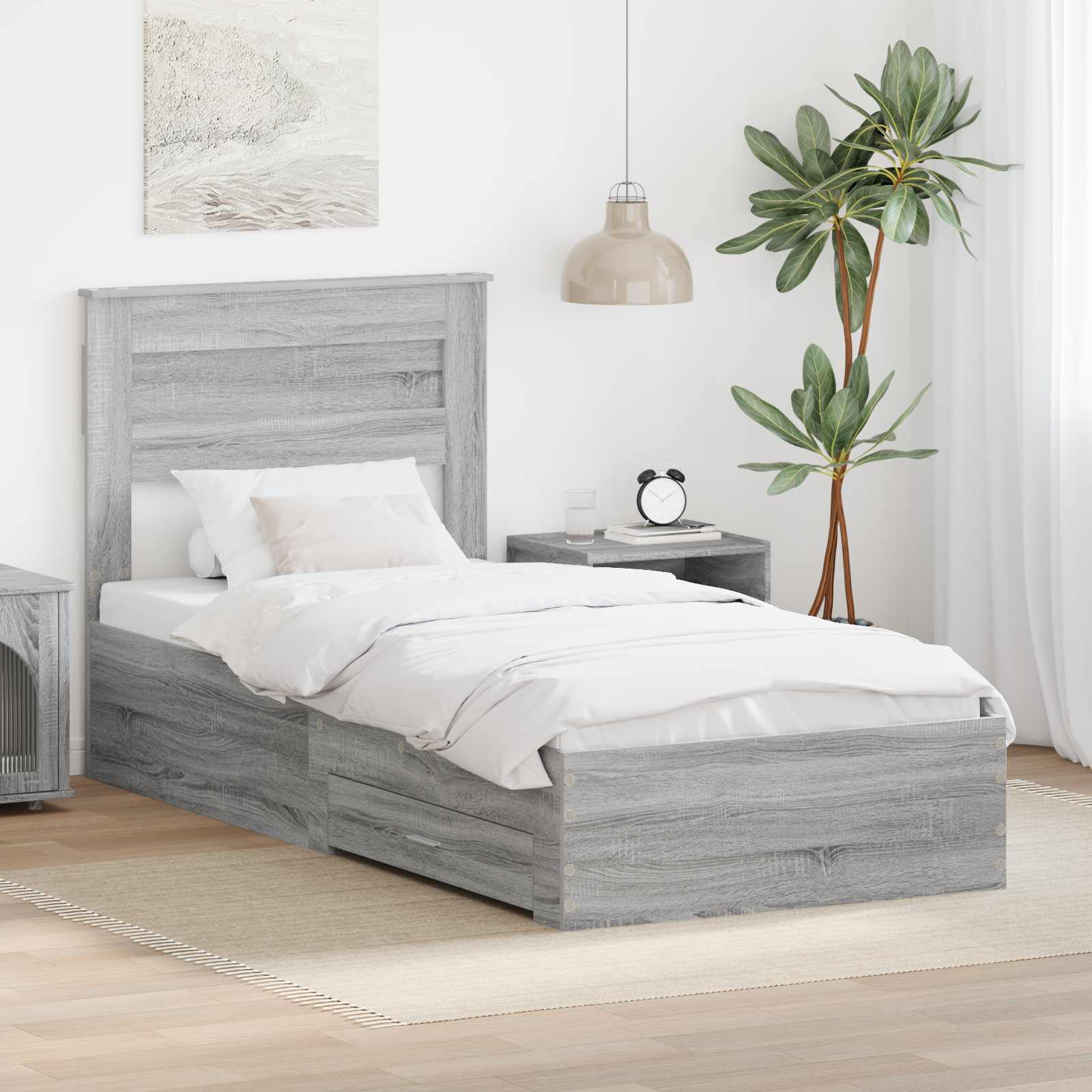 Bedframe Grijs Sonoma en Zilver 75 x 190 cm Bewerkt hout is nu te koop bij PeponiXL, paradijselijk wonen!