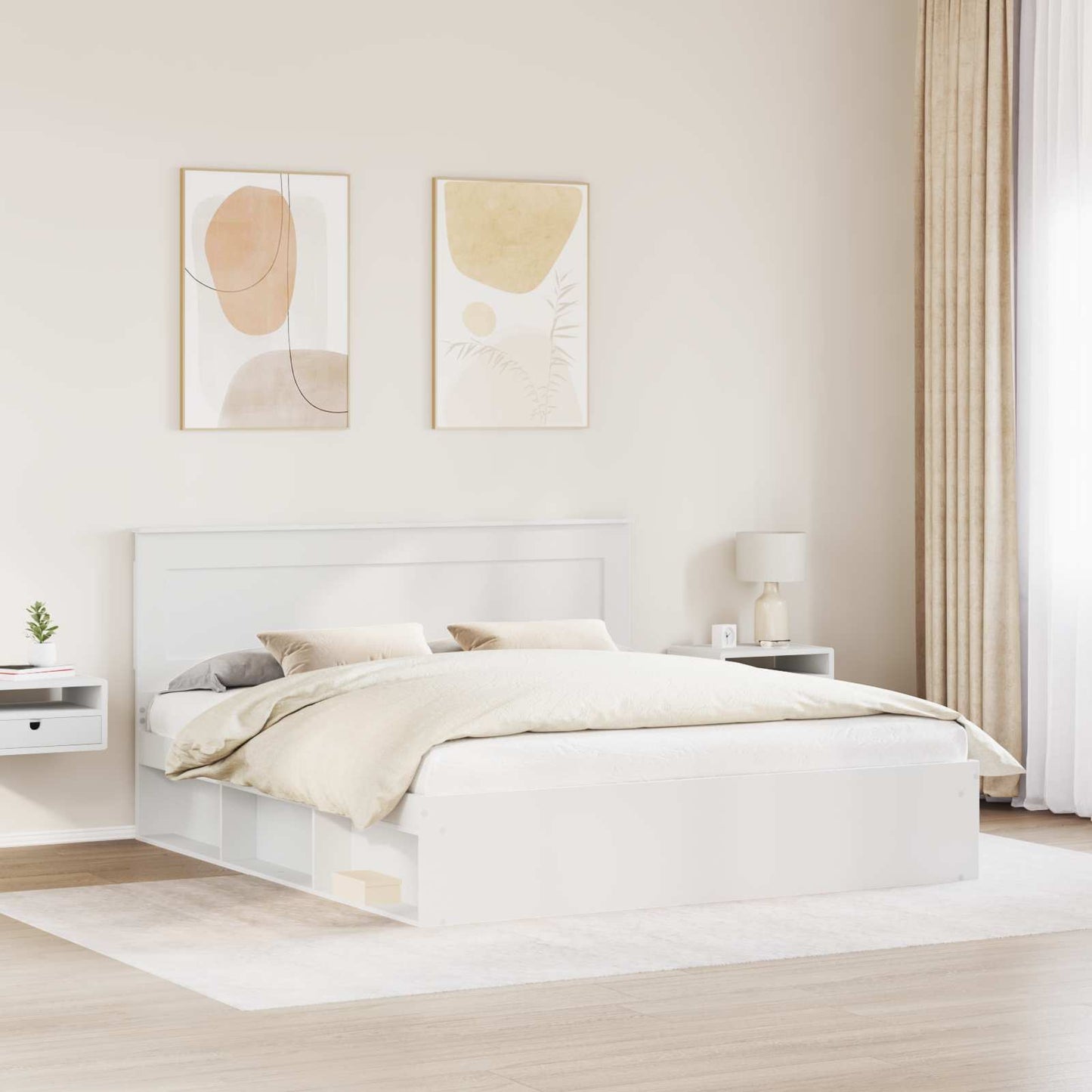 Bedframe met hoofdeinde Wit 200 x 200 cm Massief grenenhout is nu te koop bij PeponiXL, paradijselijk wonen!