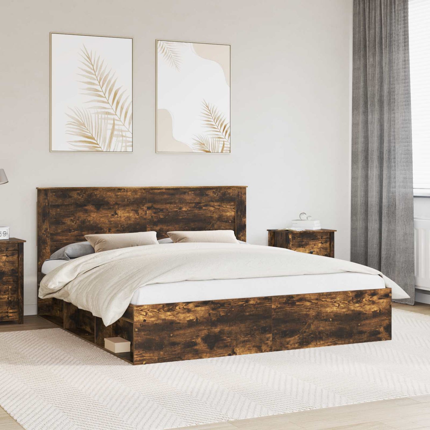 Bedframe Gerookt eiken 200 x 200 cm Massief grenenhout is nu te koop bij PeponiXL, paradijselijk wonen!