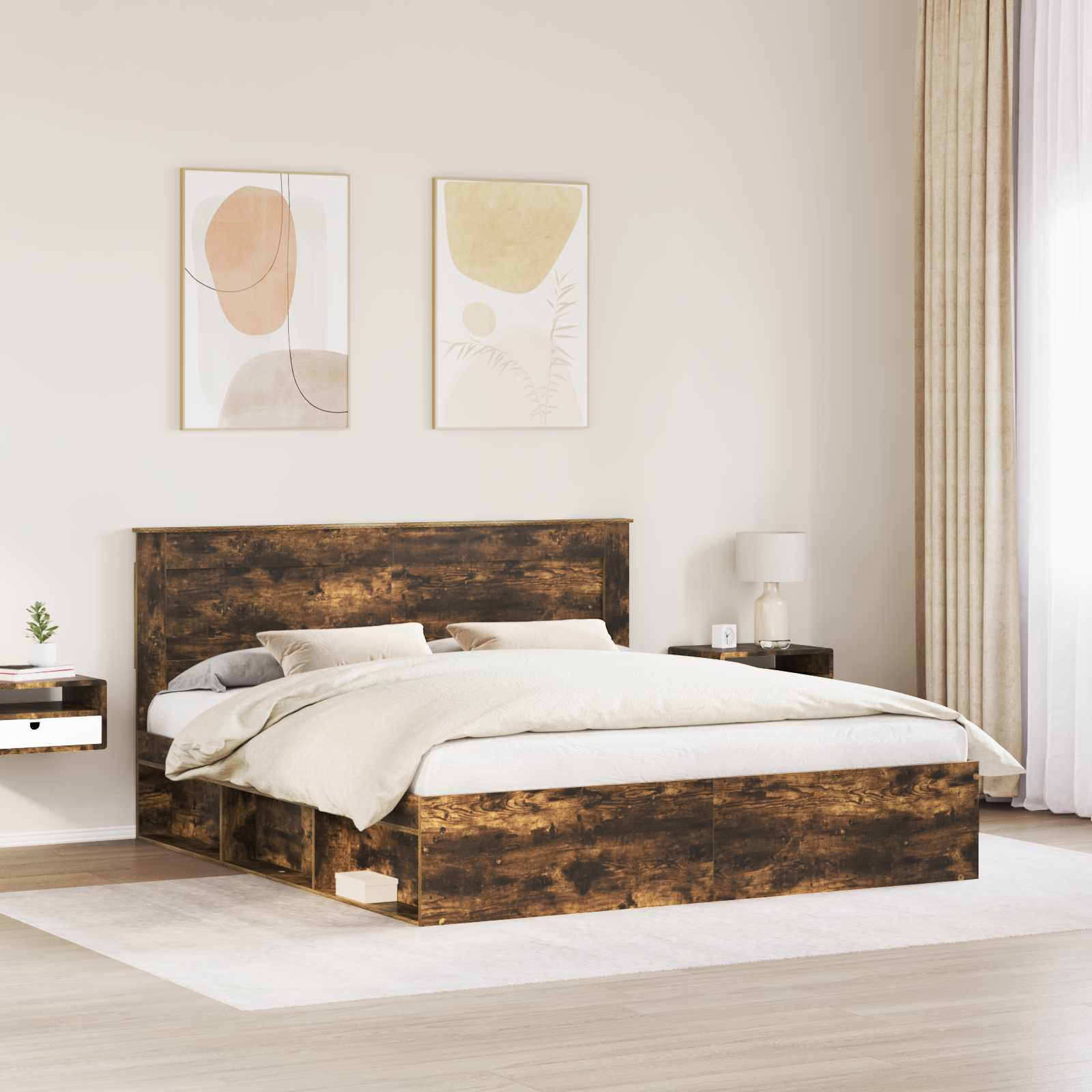 Bedframe Gerookt eiken 200 x 200 cm Massief grenenhout is nu te koop bij PeponiXL, paradijselijk wonen!