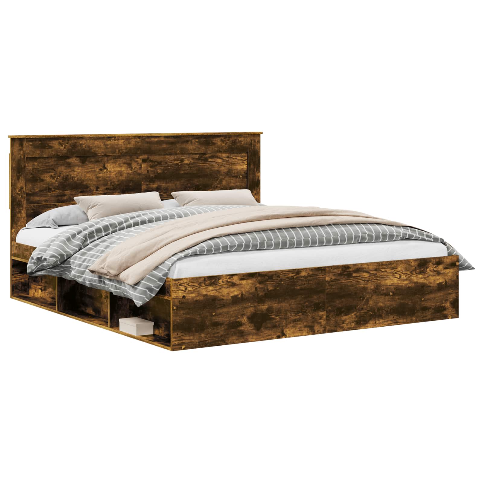 Bedframe Gerookt eiken 200 x 200 cm Massief grenenhout is nu te koop bij PeponiXL, paradijselijk wonen!