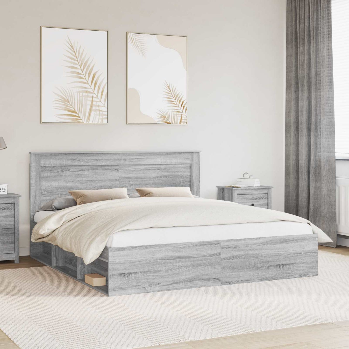 Bedframe Grijs Sonoma 200 x 200 cm Massief grenenhout is nu te koop bij PeponiXL, paradijselijk wonen!